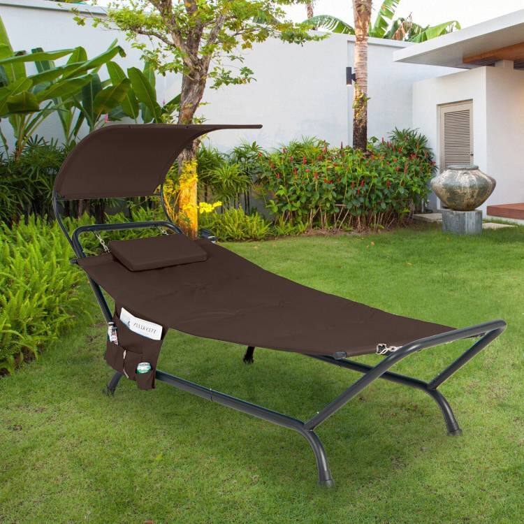 Angle. SlickBlue - Polyester Chaise Lounge – Hammock-Style Chair with Canopy and Storage Bag - Brown.