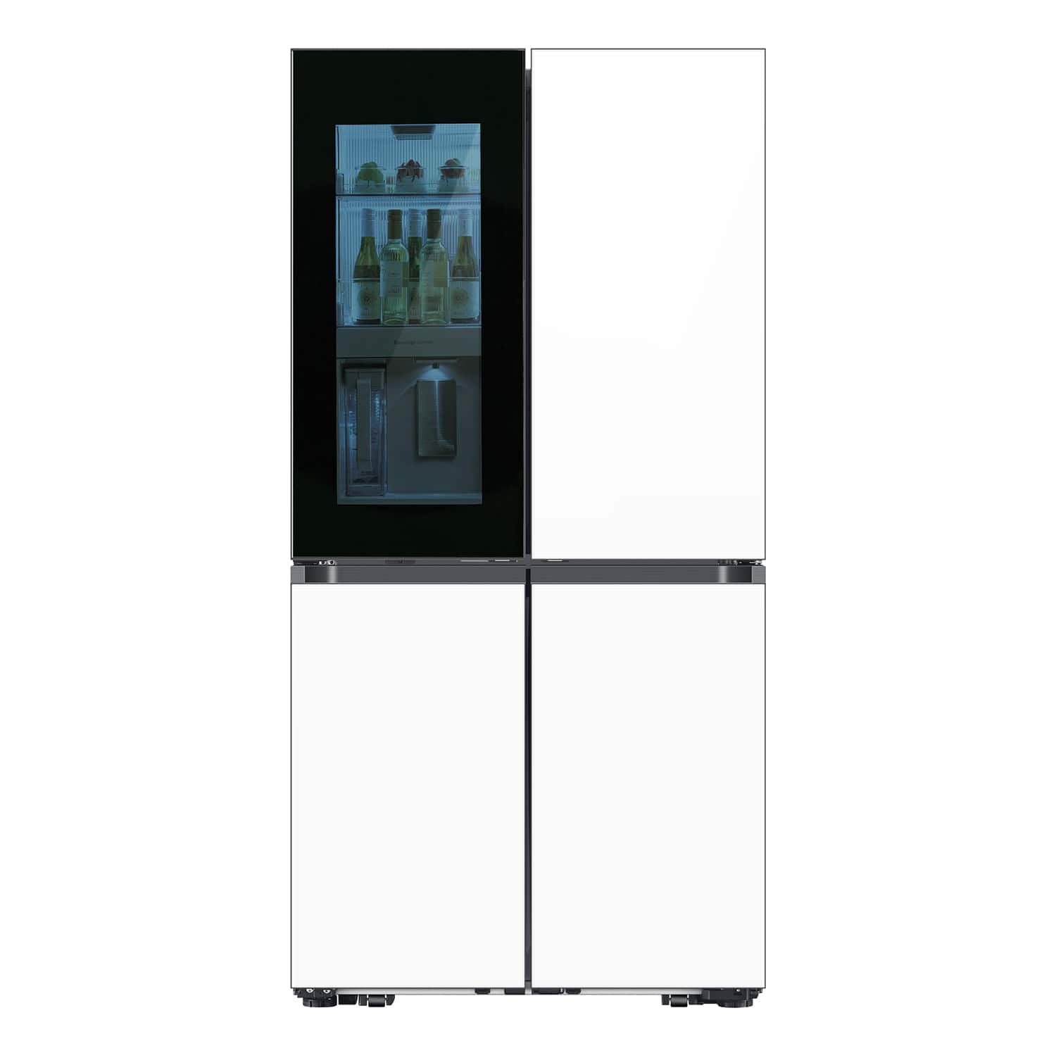 Front. Samsung - Bespoke 23 Cu. Ft. 4-Door Flex French Door Counter Depth Refrigerator with Beverage Zone and Auto Open Door - White Glass.
