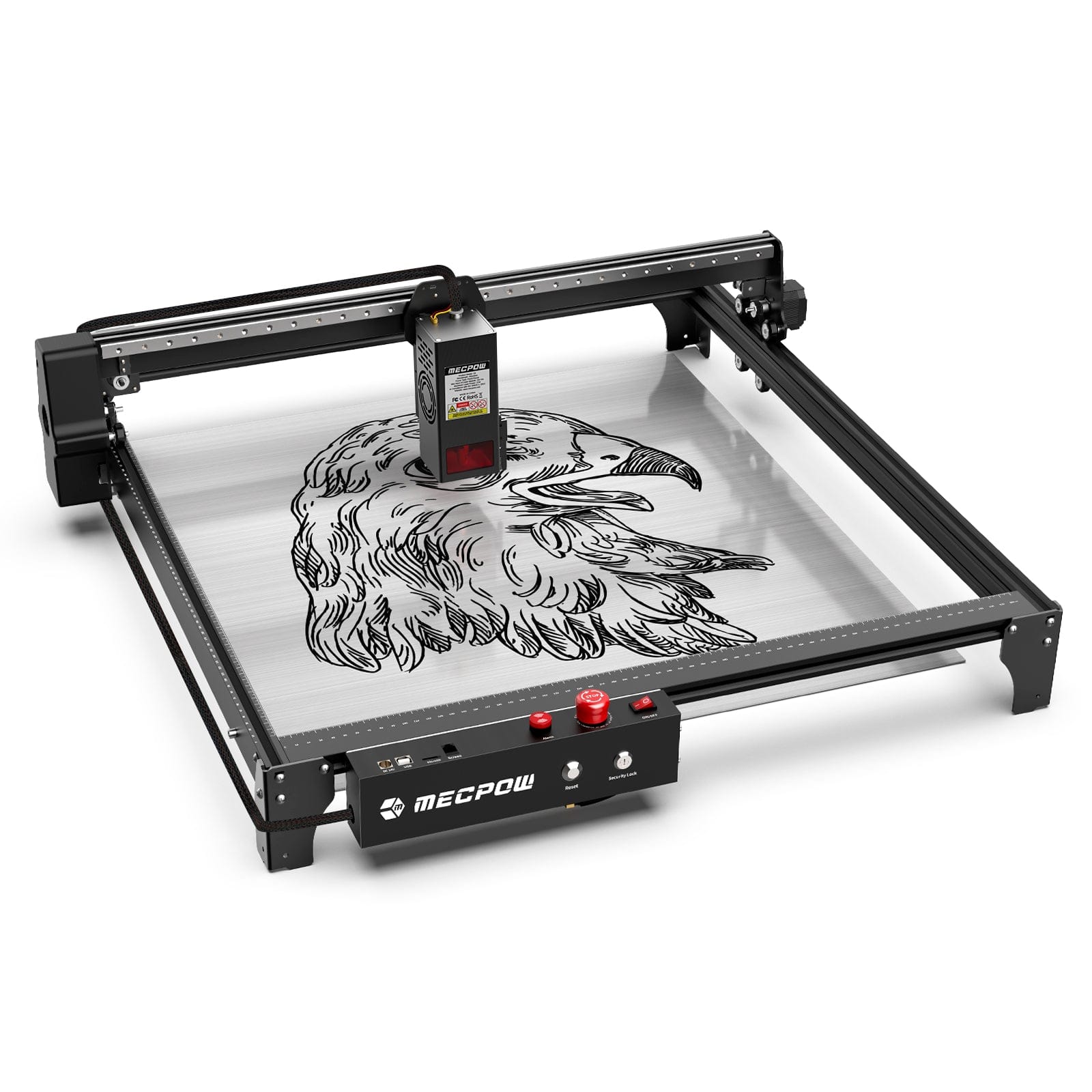 Left. Mecpow - X5 Pro Laser Engraver, 33W High Accuracy & Air Assist, 28000mm/min, Cutter Machine for Wood Metal Acrylic Leather DIY.