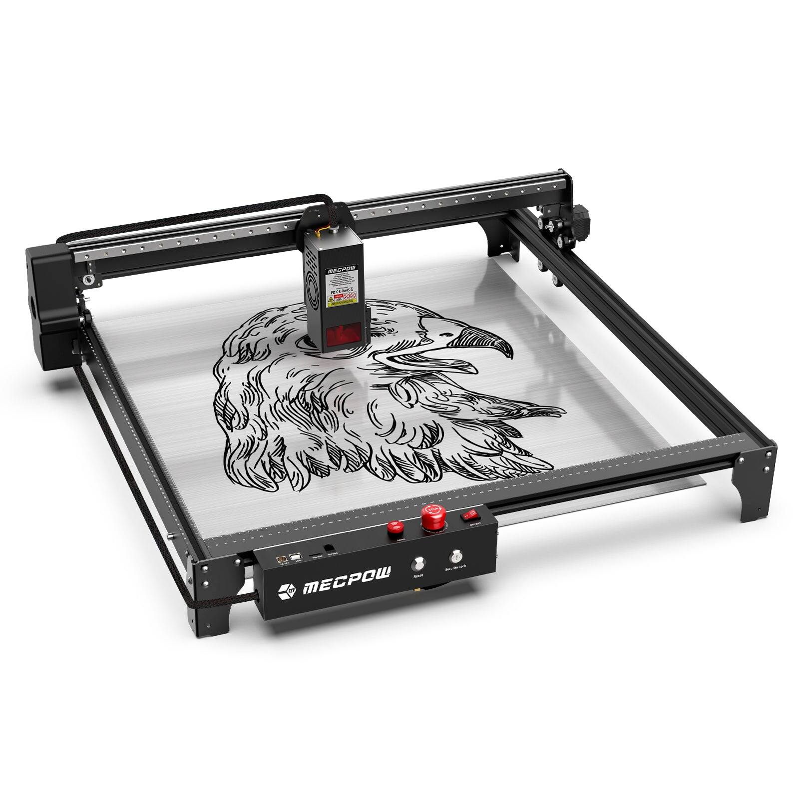 Left. Mecpow - X5 Pro Laser Engraver, 33W High Accuracy & Air Assist, 28000mm/min, Cutter Machine for Wood Metal Acrylic Leather DIY.