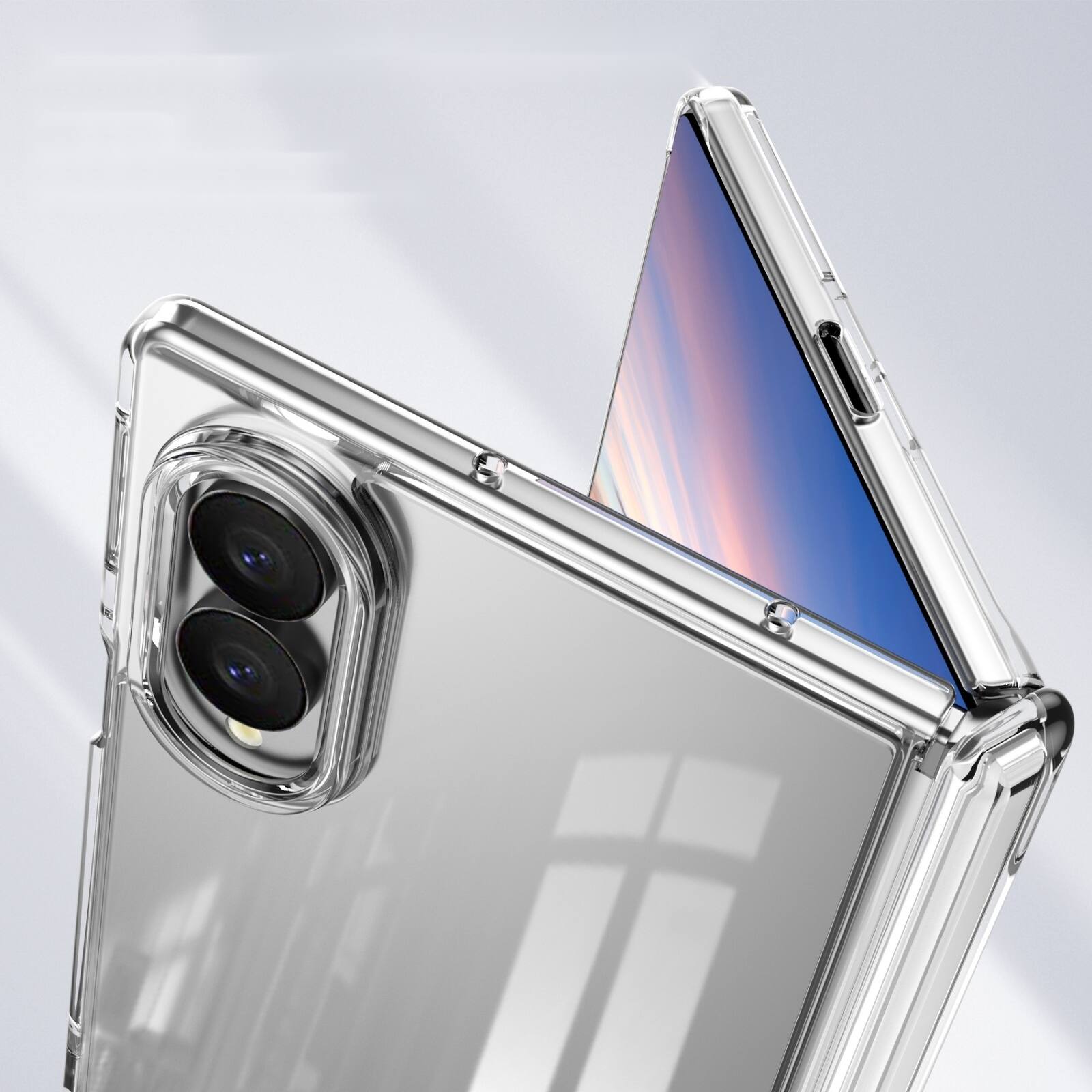 Back. Dteck - Shockproof Phone Case for Samsung Galaxy Z Fold8 with Screen Protector, Rugged Full Hinge Cover with Raised Camera Edge - Clear.