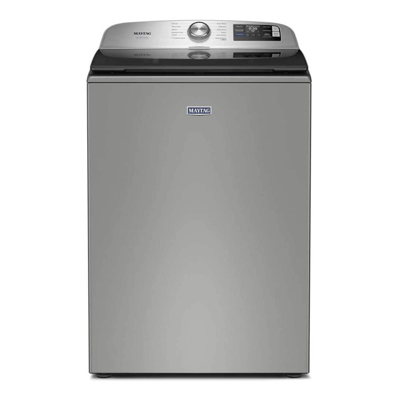 Package - Maytag - 5.3 Cu. Ft. Pet Pro Top Load Impeller Washer with Extra Power and Sanitize Cycle with Oxi - Classic Silver and 7.4 Cu Ft. Smart Electric Dryer with Pet Pro Option and Extra Power - Classic SIlver