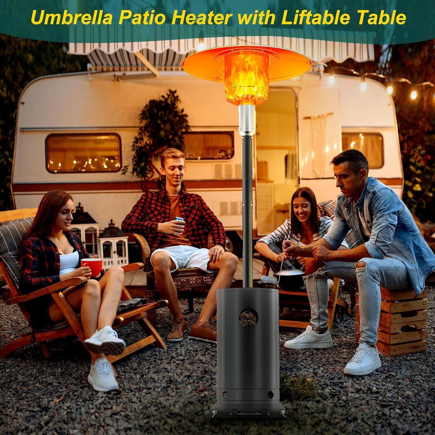 Alt View 2. Acekool - 48,000 BTU Stainless Steel Propane Outdoor Patio Heater for Garden, Deck, Bronze.
