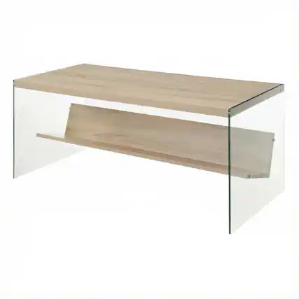 Front. FurniFact - Glass Coffee Table with Shelf Contemporary Design and Sturdy Frame SKU - Weathered White/Glass.