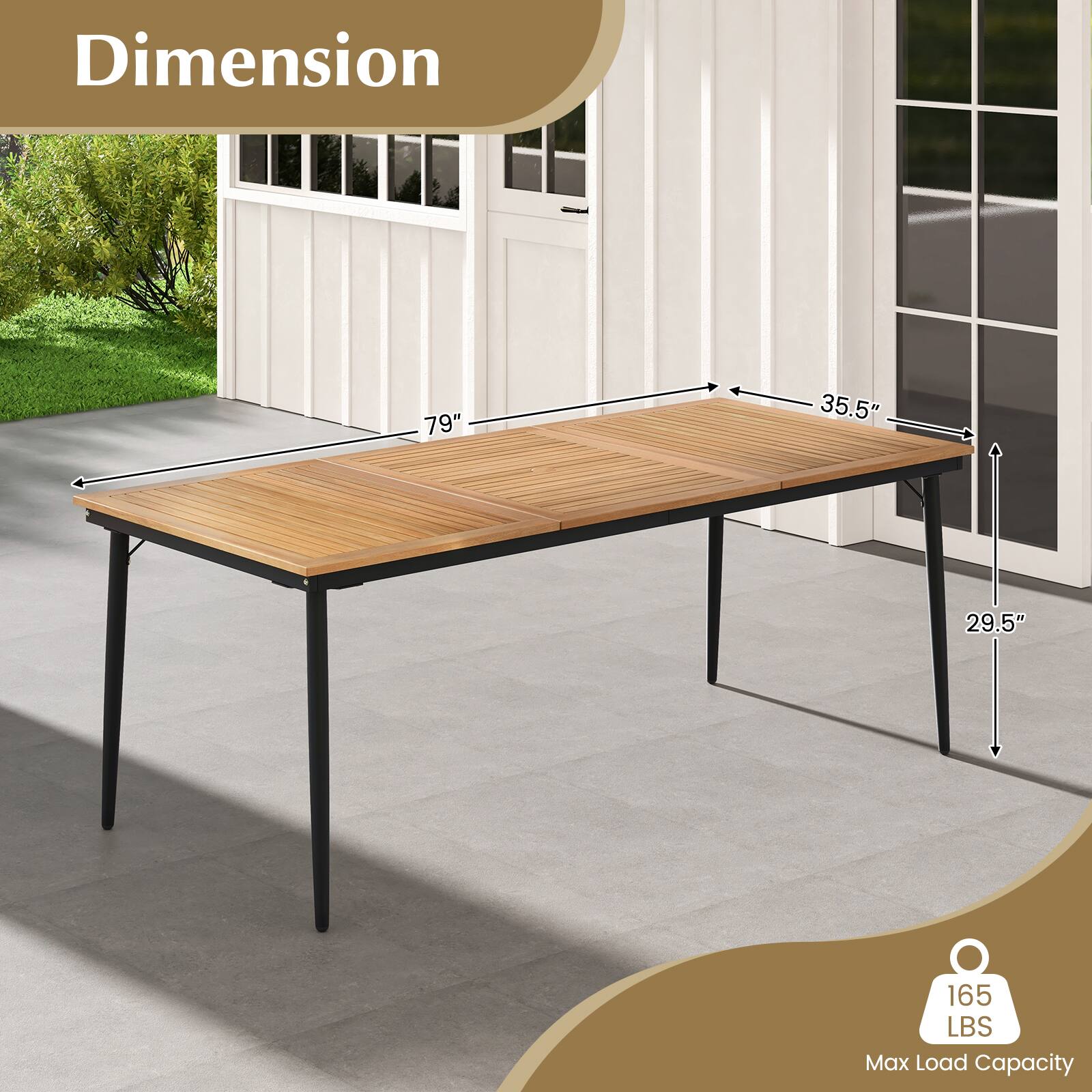 Dimension  
79" x 35.5" x 29.5"  
165 LBS Max Load Capacity