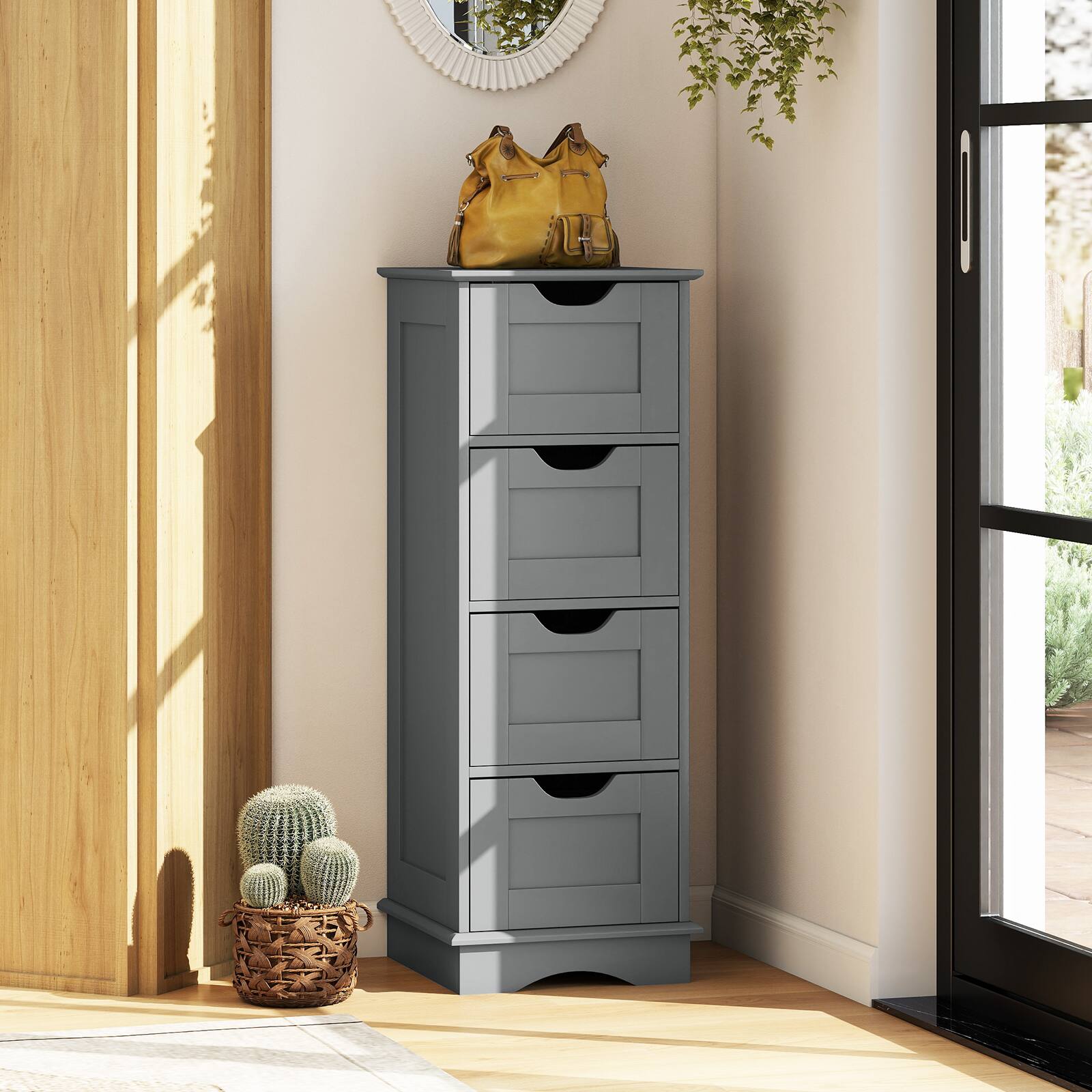 Alt View 5. Costway - Costway Bathroom Storage Cabinet with 4 Drawers, Cutout Handles for Hallway, Living Room - Gray.