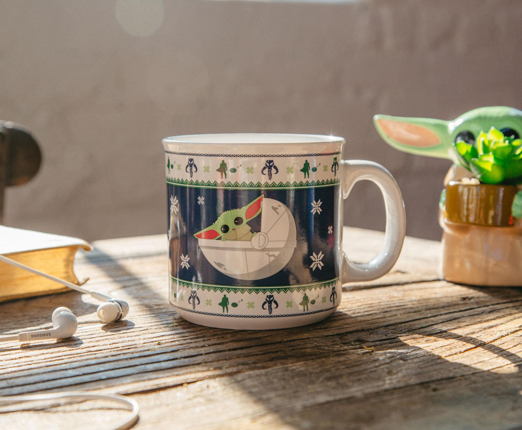 Alt View 3. Silver Buffalo - Star Wars: The Mandalorian Grogu Holiday Sweater Ceramic Camper Mug | 20 Ounces - Blue.
