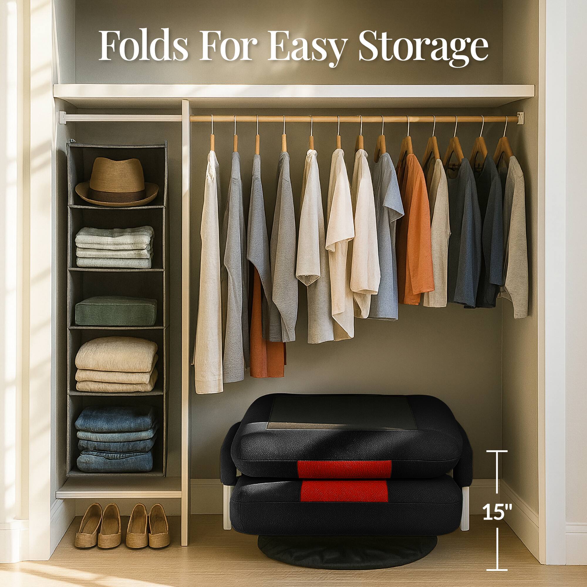 Folds For Easy Storage

T 15"