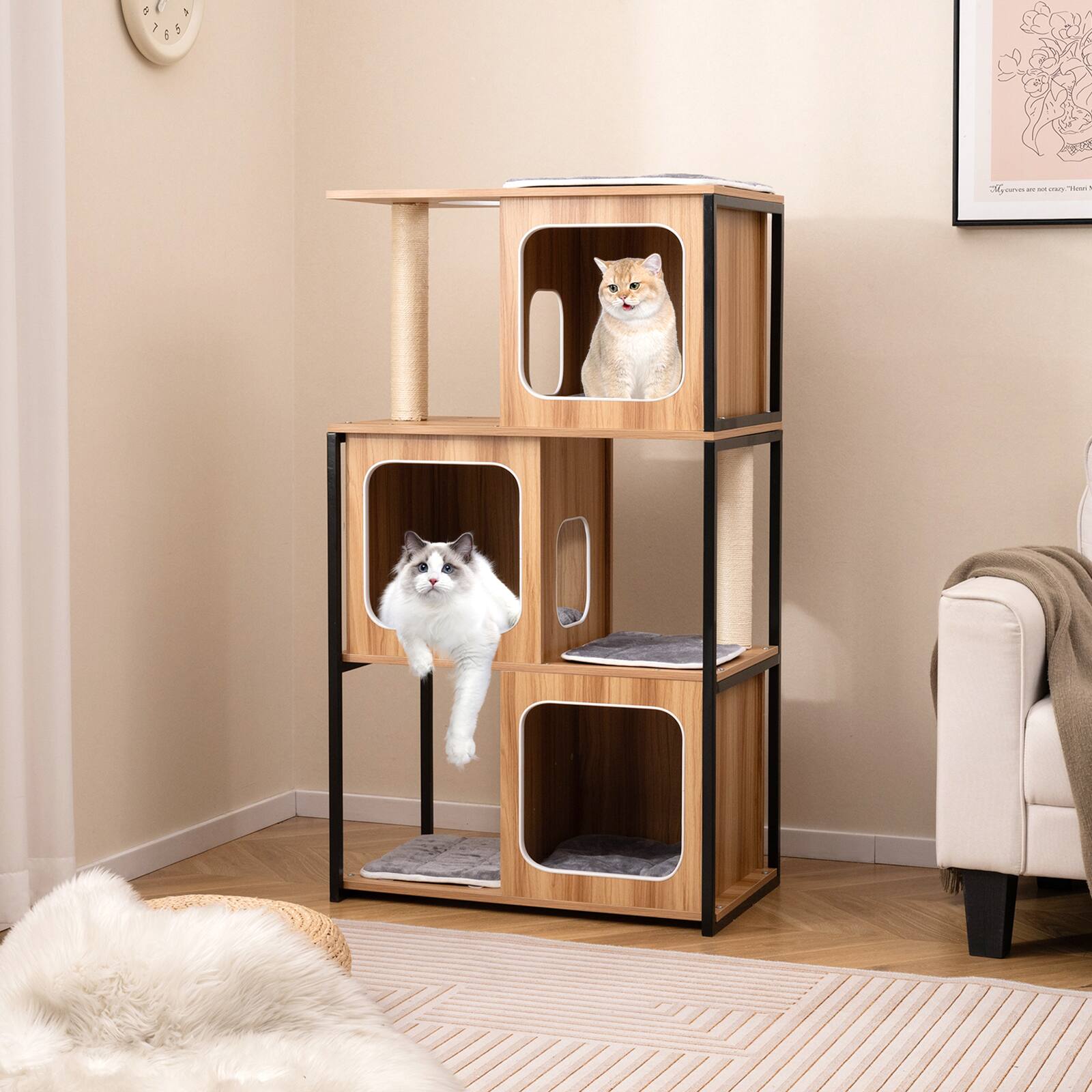 Alt View 1. Gymax - Gymax Modern Cat Tree for Indoor Kittens Cat Tower House w/ Metal Frame Large Platform - GYM16218.