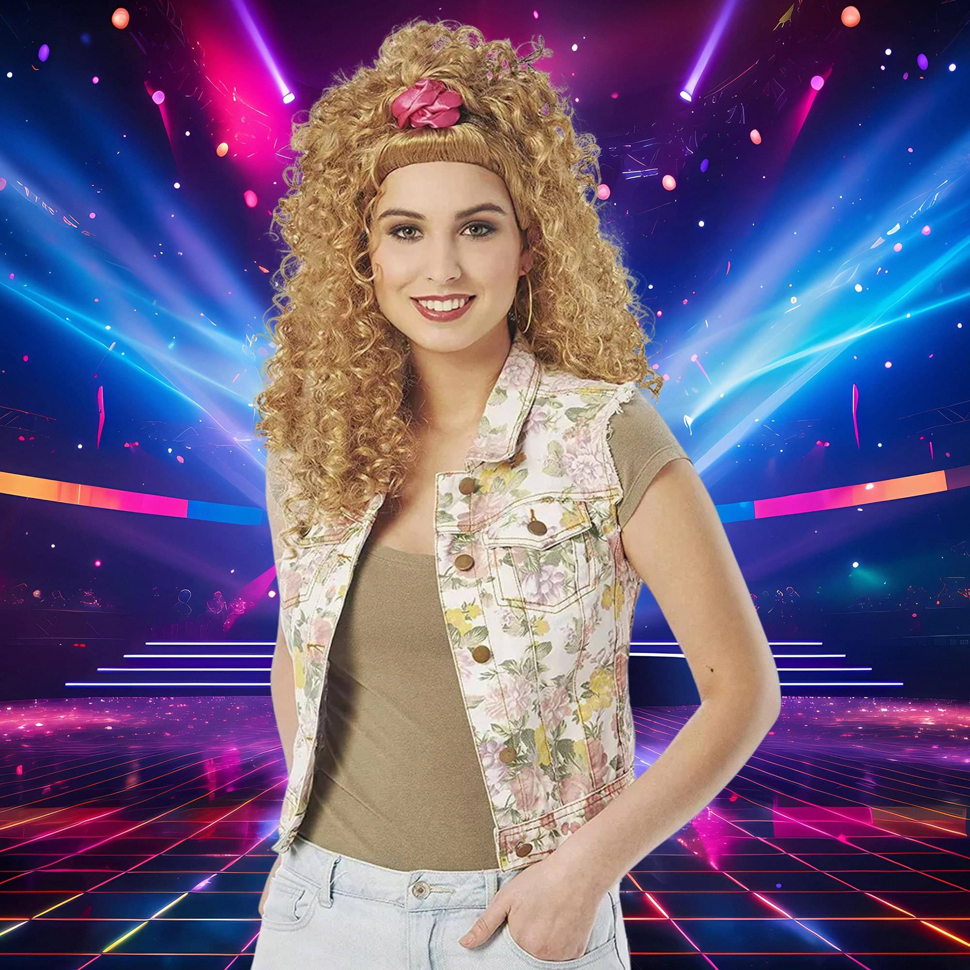 Alt View 10. Costume Culture by Franco - 80's Scrunchie Sweetie Adult Costume Wig | Blonde - Yellow.