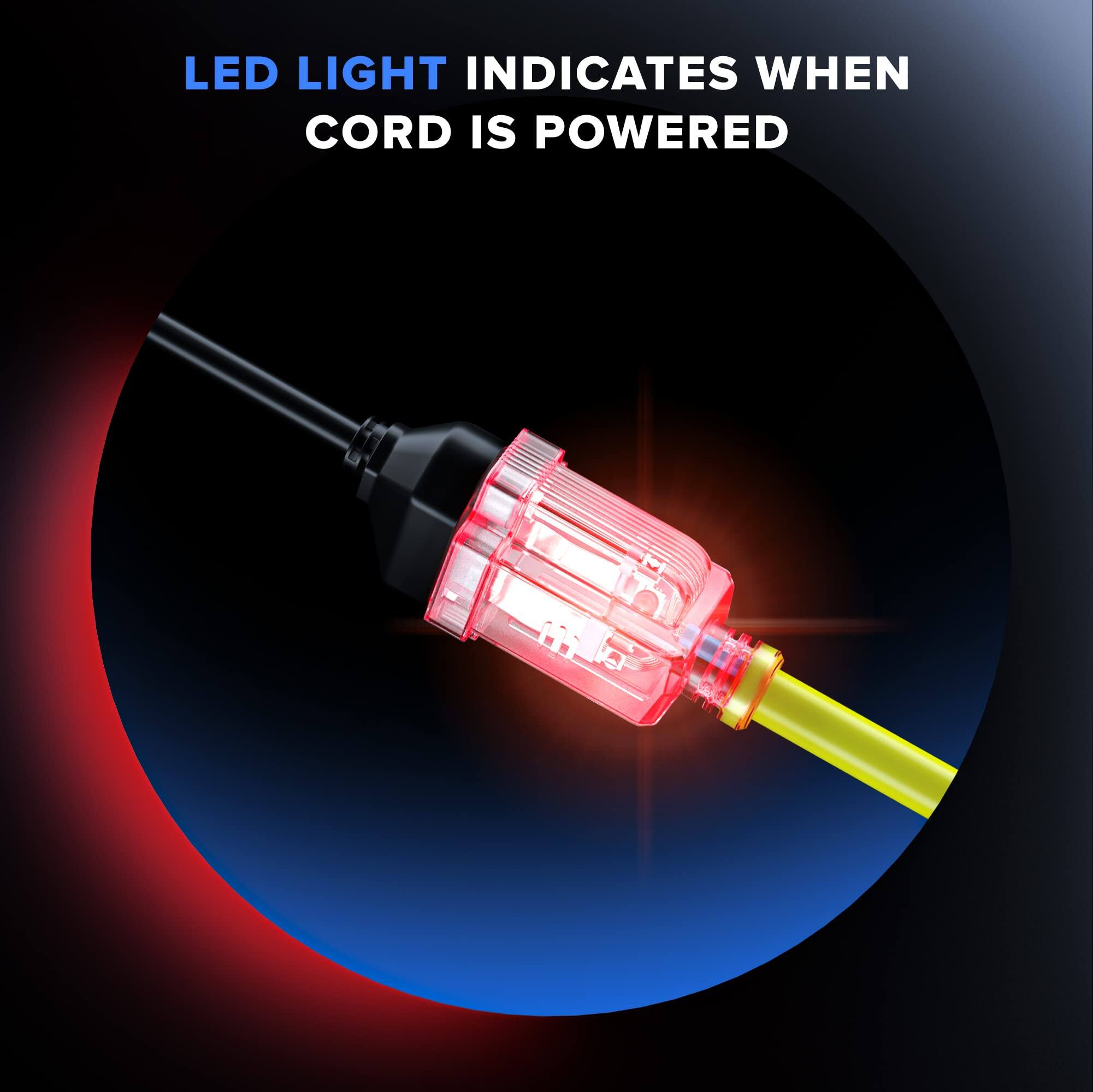 LED LIGHT INDICATES WHEN CORD IS POWERED