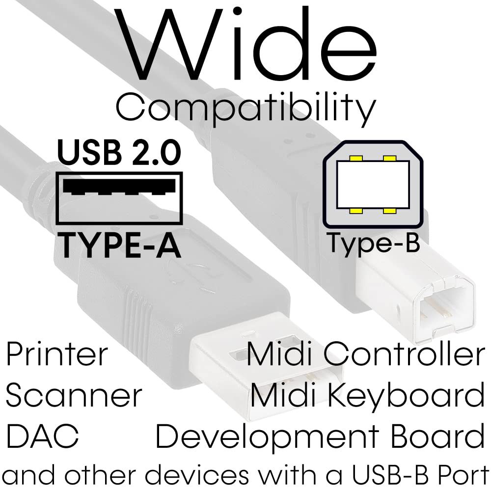 Wide Compatibility  
USB 2.0 TYPE-A  
Type-B  

Printer  
Scanner  
DAC  
Midi Controller  
Midi Keyboard  
Development Board  
and other devices with a USB-B Port