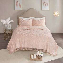 Hivvago - Full/Queen 100-Percent Cotton Chenille Bedspread with Fringe Hem - Pink Blush