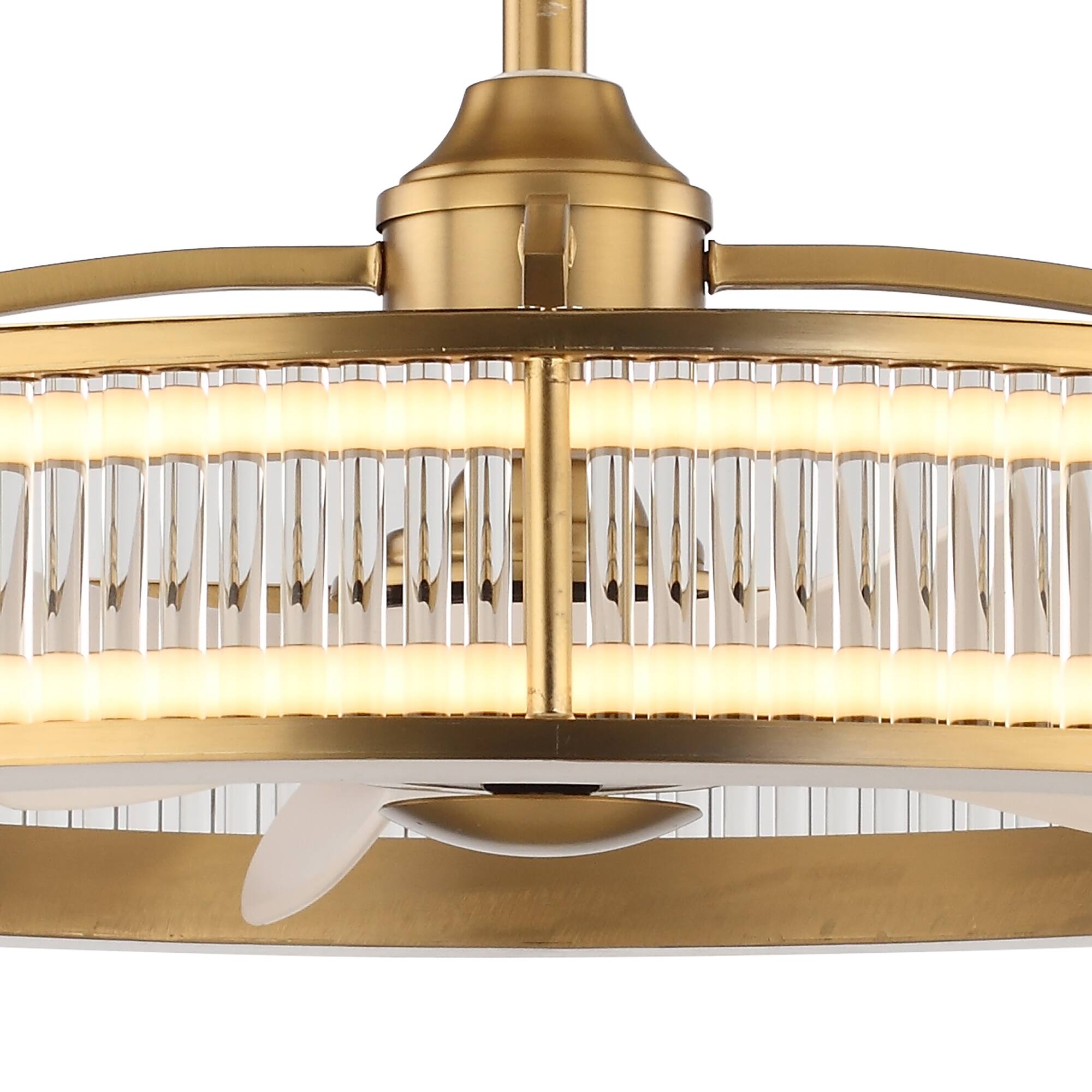 Alt View 7. Perimost - 30" Modern Gold Crystal Shade Chandelier Ceiling Fan with Remote and LED - Gold.