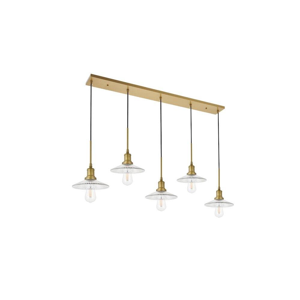 Alt View 2. Living District - Waltz 5 Light Brass Pendant - Brass And Clear.