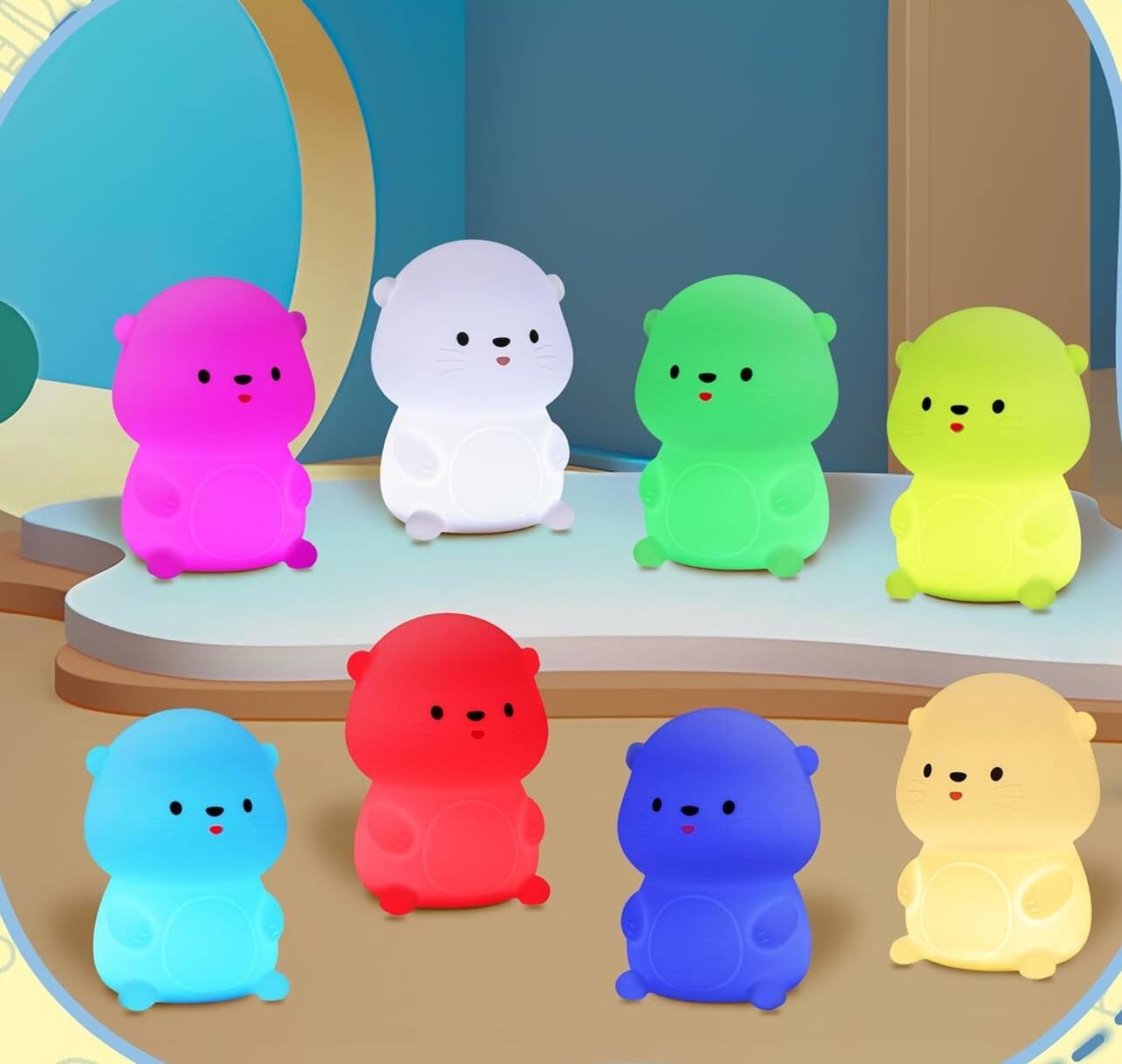 Alt View 4. FINEAK - Cute Sea Otter Silicone Night Light-8-Color Tap Control, Perfect Kids Gift - White Sea Otter.