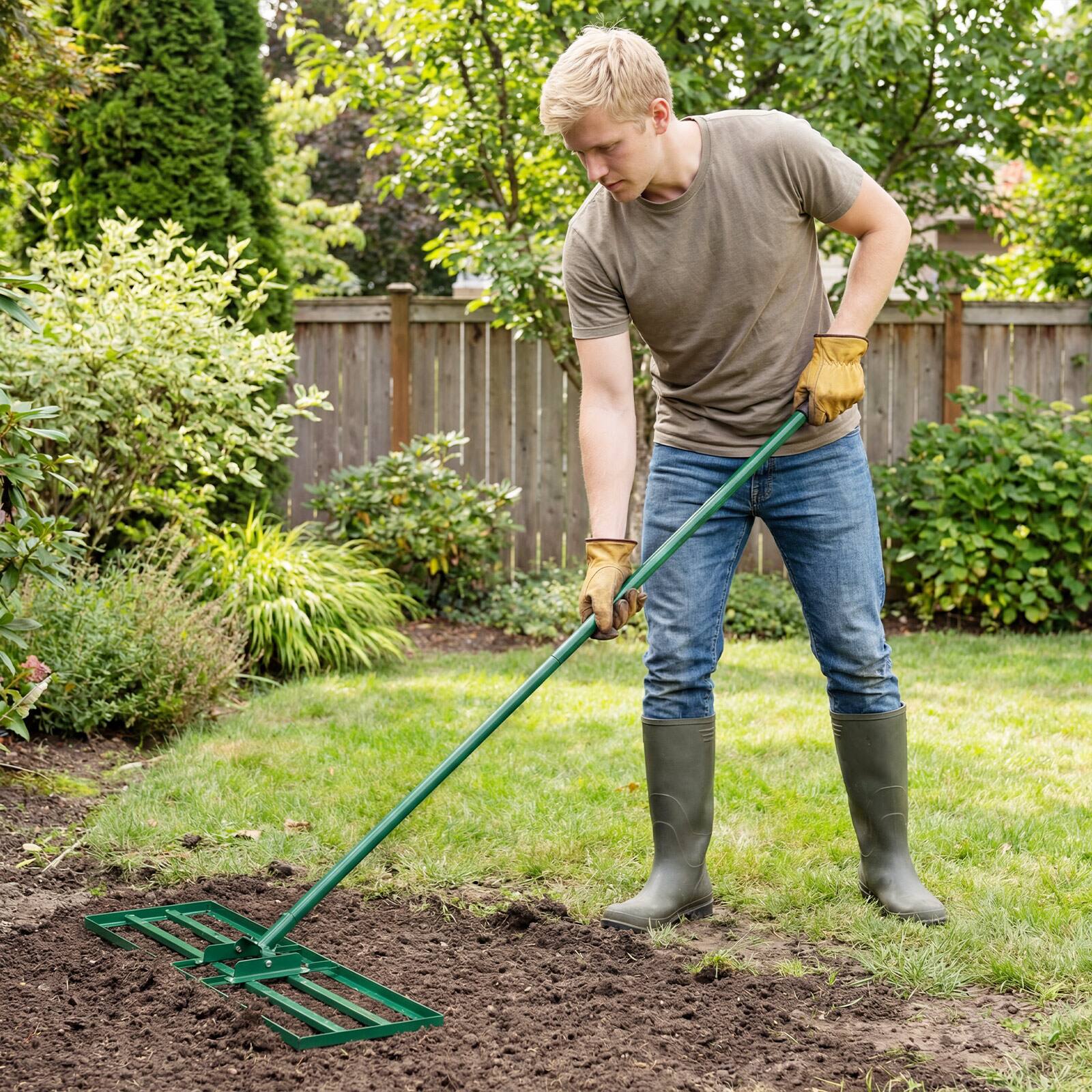 Alt View 3. Gymax - Gymax Lawn Leveling Rake 30'' x 10'' Heavy Duty Lawn Level Tool for Soil w/67'' Handle Green - Green.