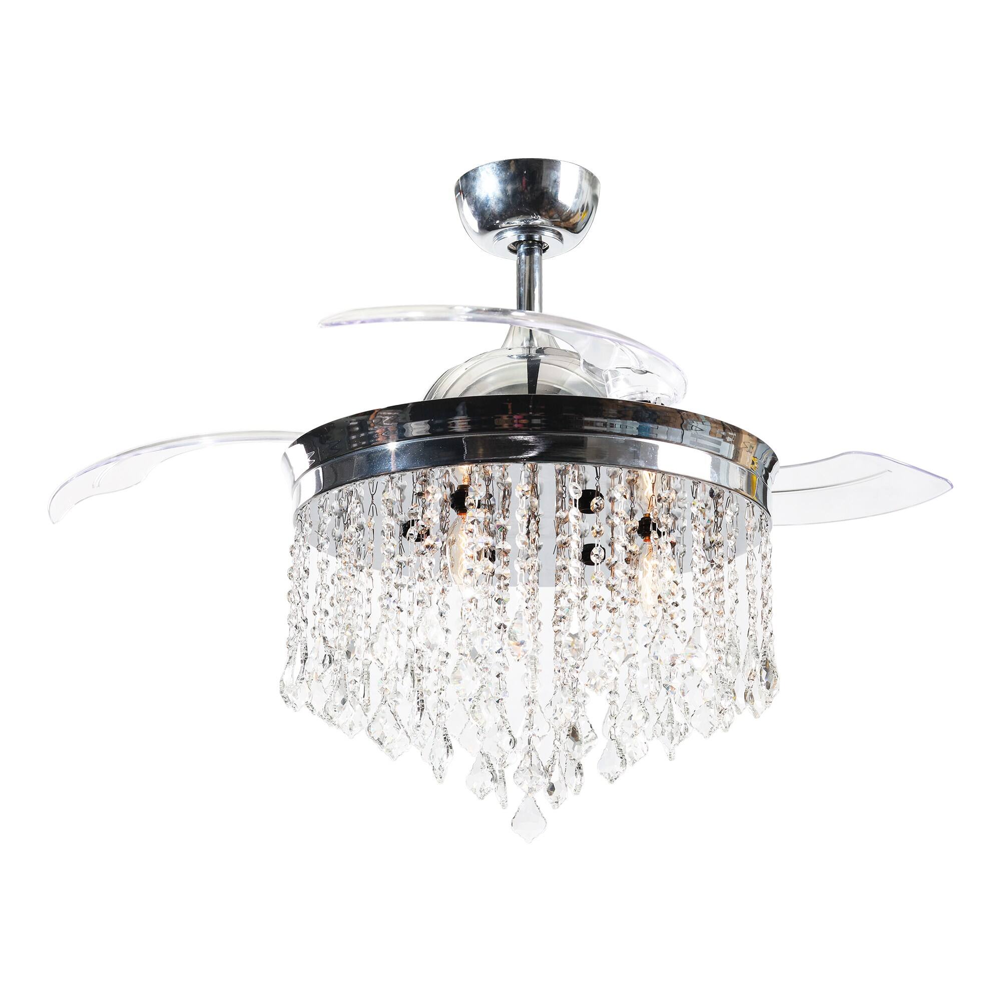 Alt View 7. Parrot Uncle - 42" Modern Chrome Crystal Ceiling Fan Chandelier with Remote - Chrome.