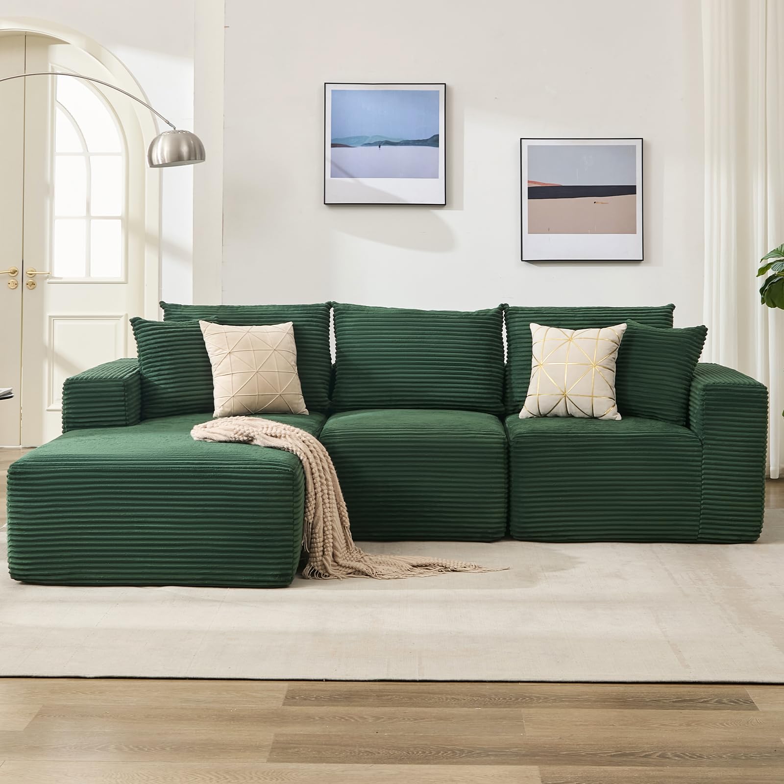 Alt View 2. Babevy - 108" Modular L-Shaped Cloud Couch, Reversible Chaise Sectional Sofa with Deep Seats & Corduroy Upholstery - Green.