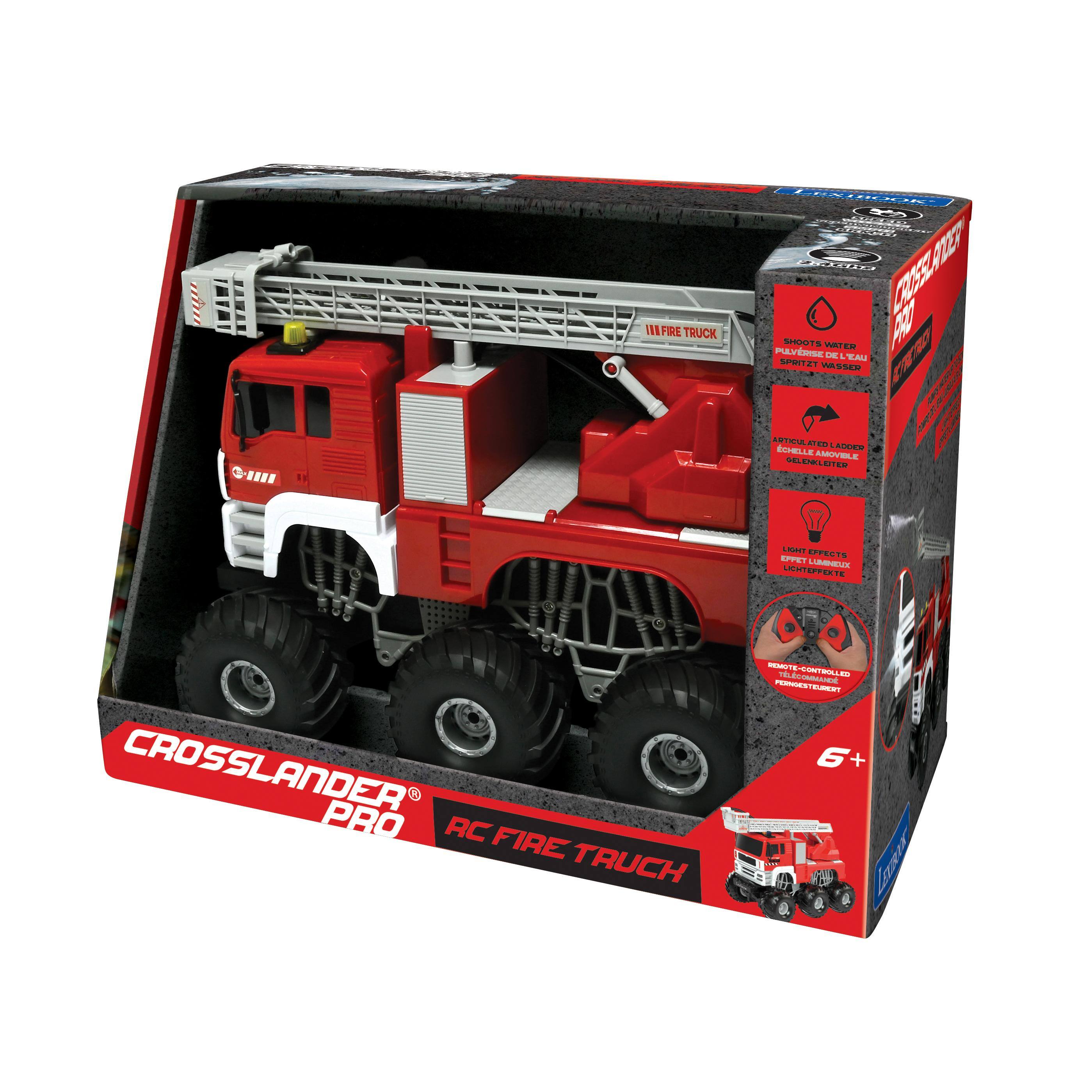 III FIRE TRUCK  
BOOK BRESS CHEASET 2.4000 ROSSANT SHOOTS WATER PULY RISE DE L SPRITZT WASSER EL'EAU LONTRO ARTICULATED ADDIOR CHELLE AMOVIBLE GELENKLEITER  
LIGHT EFFECTS EFFET LUMINEX LICHTEPFEXTE  
CROSSLANDER PRO RC FIRE TRUCK  
REMOTE-CONTROLLED TLCOMMAND PERNGESTEURERT 6+