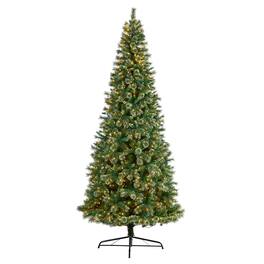BreeBe - 10’ Wisconsin Slim Snow Tip Pine Christmas Tree w/1050 LEDs - White, Green