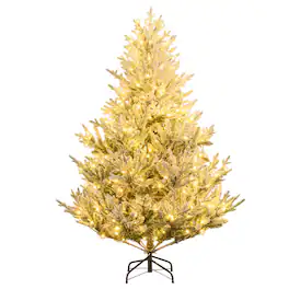 Costway - 6 FT Artificial Christmas Tree with 762 Flocked Branch Tips, 340 Warm White LED Lights - White,Green