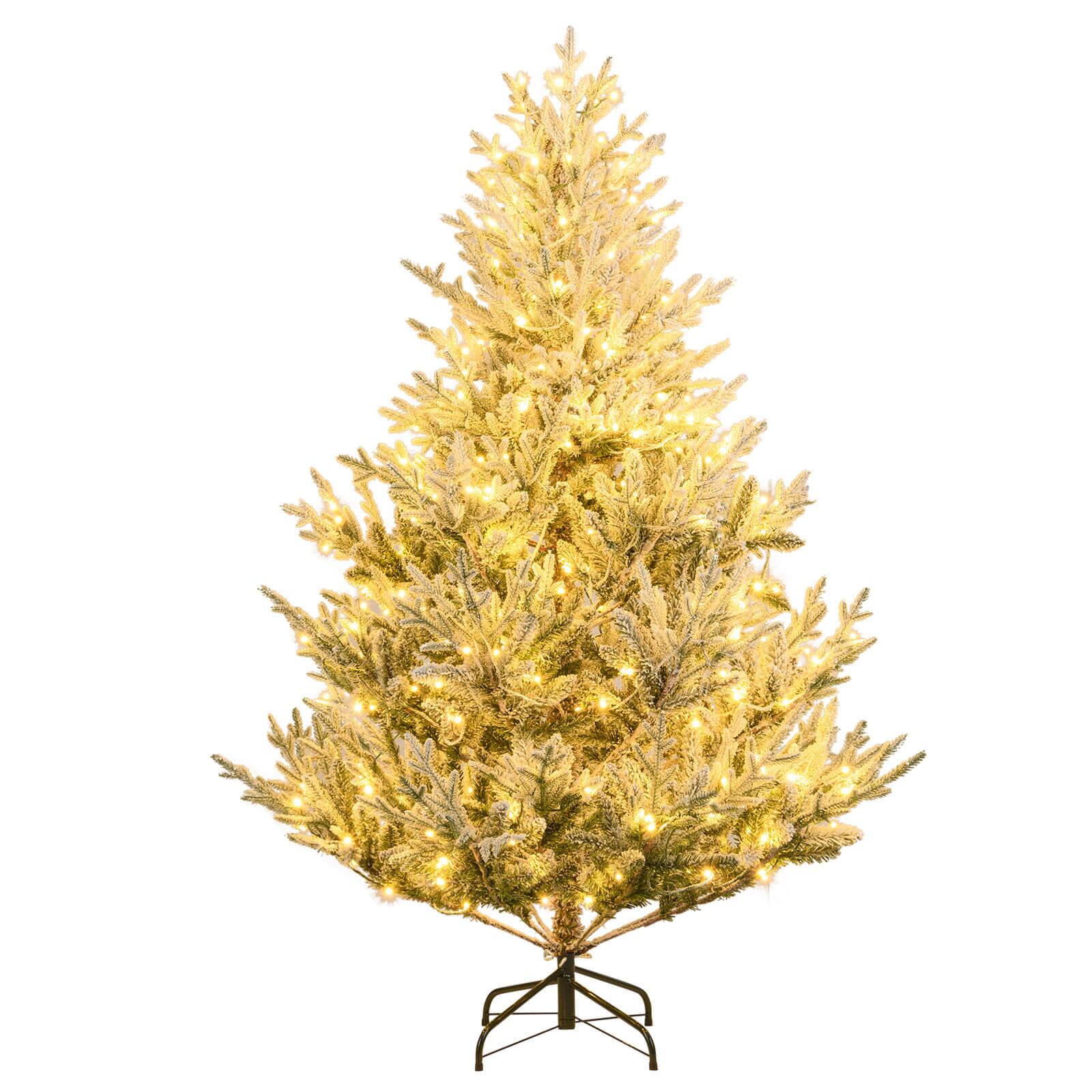 Front. Costway - Costway 6 FT Artificial Christmas Tree with 762 Flocked Branch Tips, 340 Warm White LED Lights - White,Green.