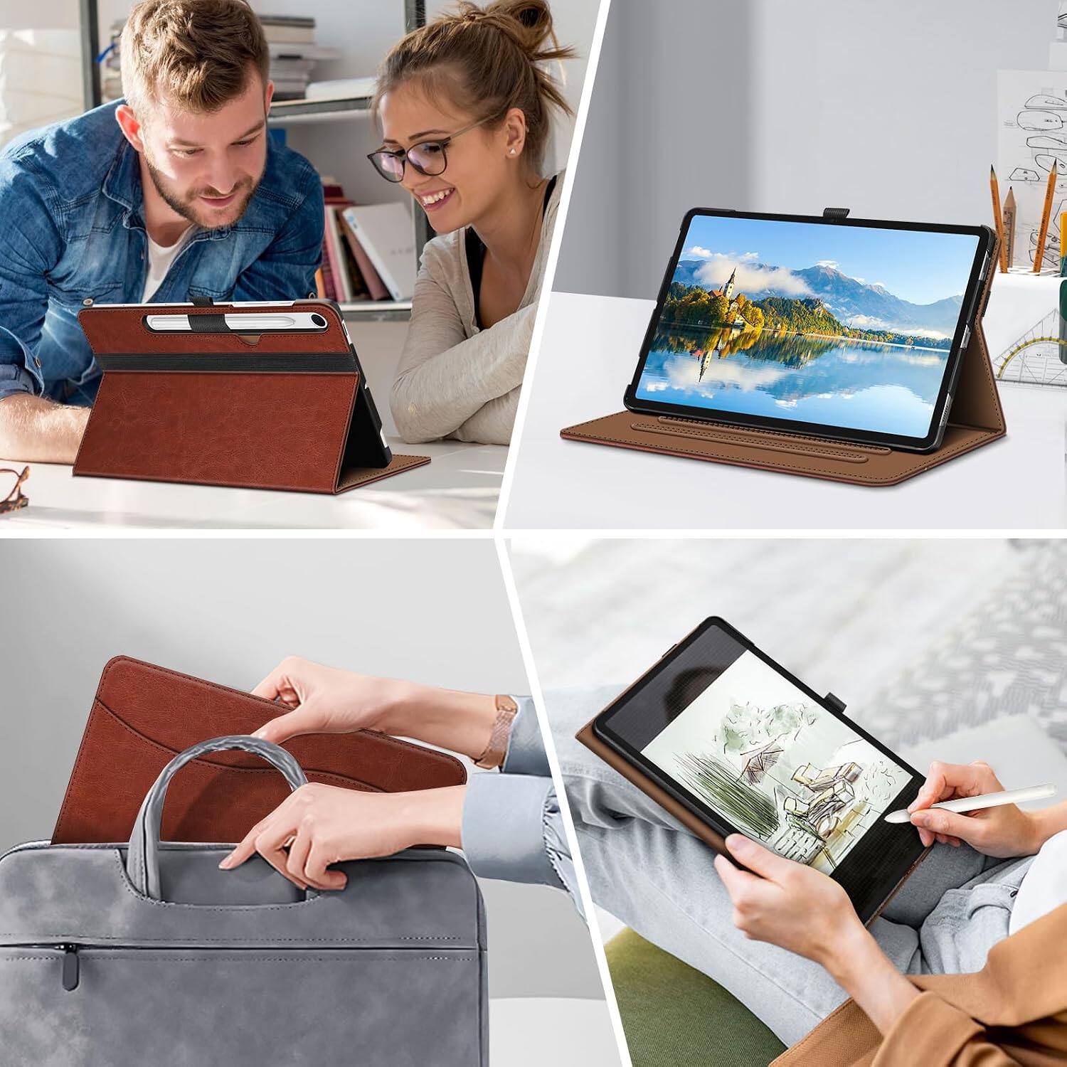 Alt View 3. Fintie - Multi-Angle Case for Samsung Galaxy Tab S10 Lite/ Tab S10 FE/ Tab S9 FE/ Tab S9, With Front Card Pocket, Auto Wake/Sleep - Brown.