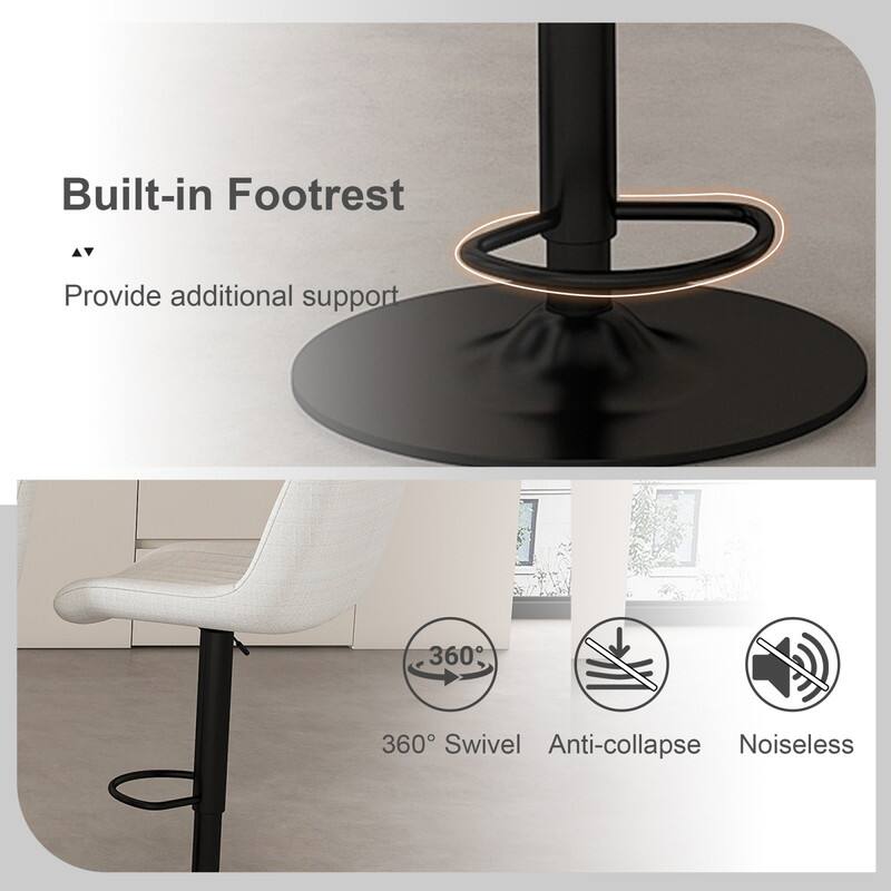 Built-in Footrest  
Provide additional support  

360° Swivel  
Anti-collapse  
Noiseless