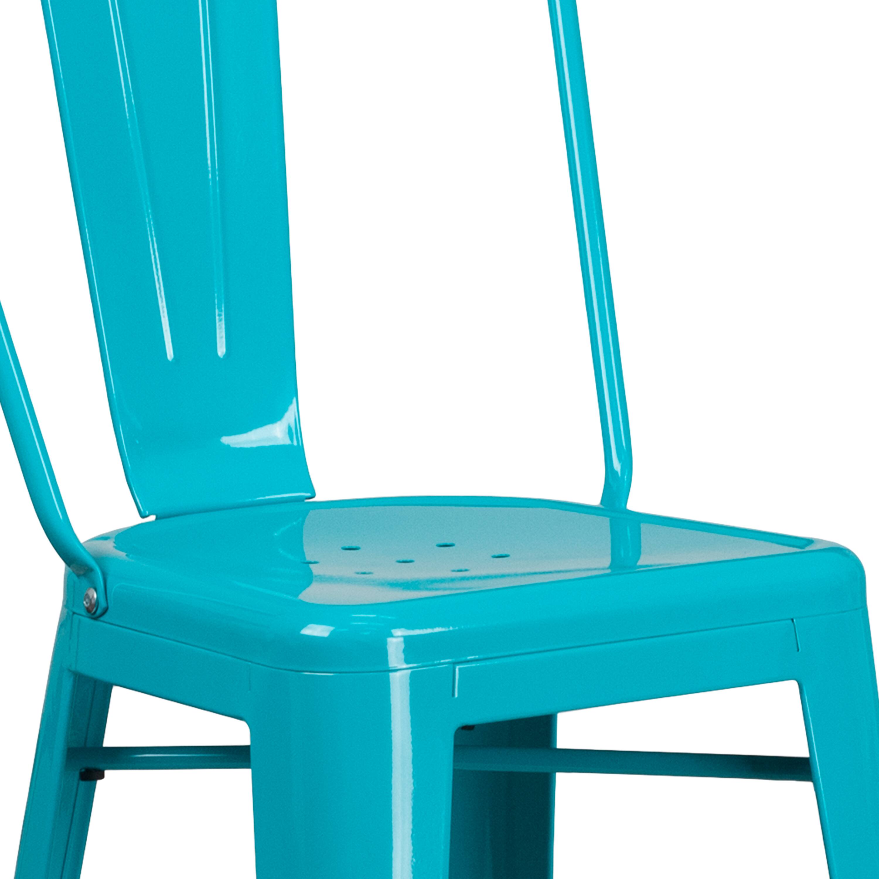 Alt View 9. Emma + Oliver - Commercial Grade 30"H Metal Indoor-Outdoor Barstool with Drain Holes and Back - Crystal Teal-Blue.