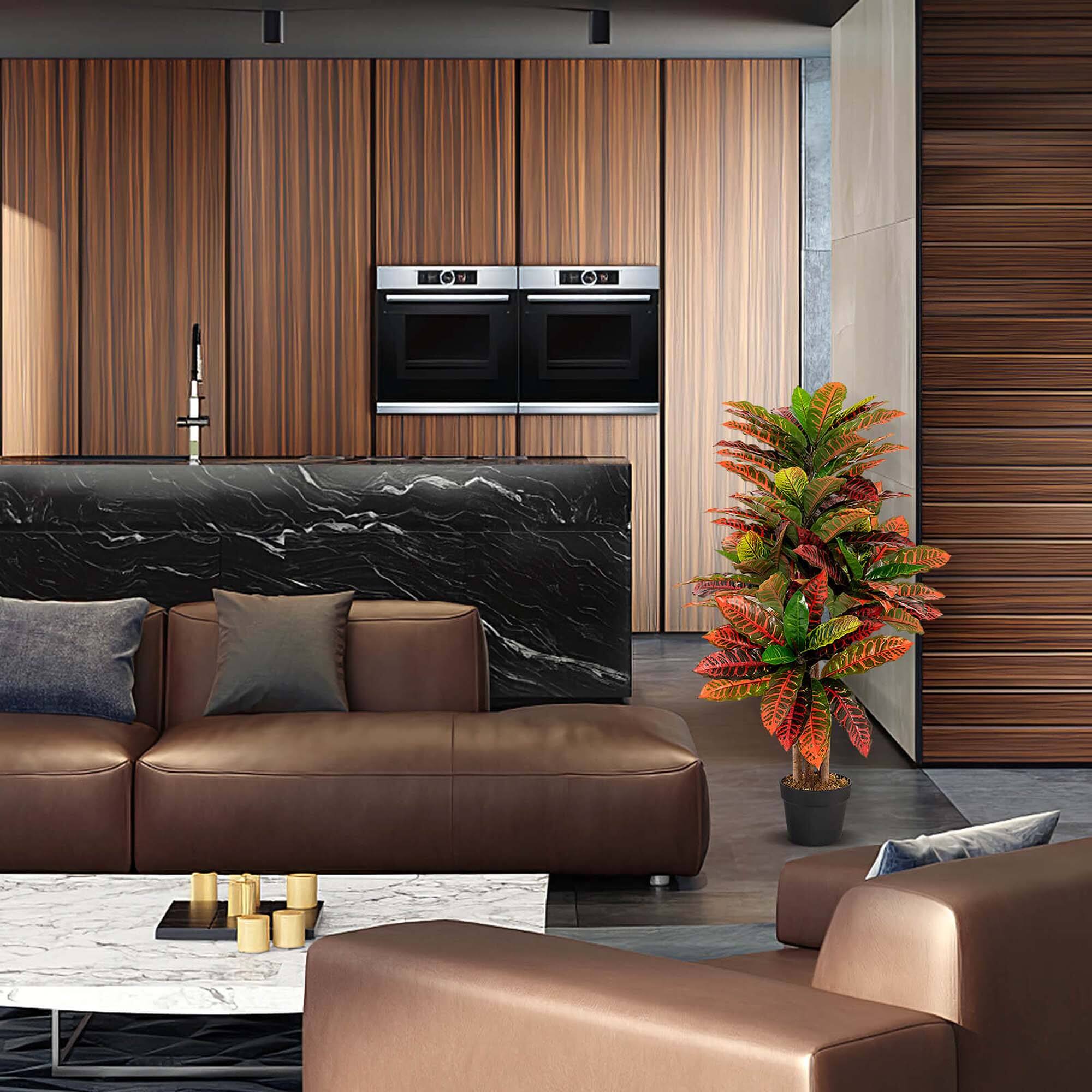 Alt View 1. Costway - Costway Artificial Croton Plant 40" Tall Faux Fiddle Leaf Fig Tree Fake Croton Palm Tree - Green,Red,Yellow,Black.