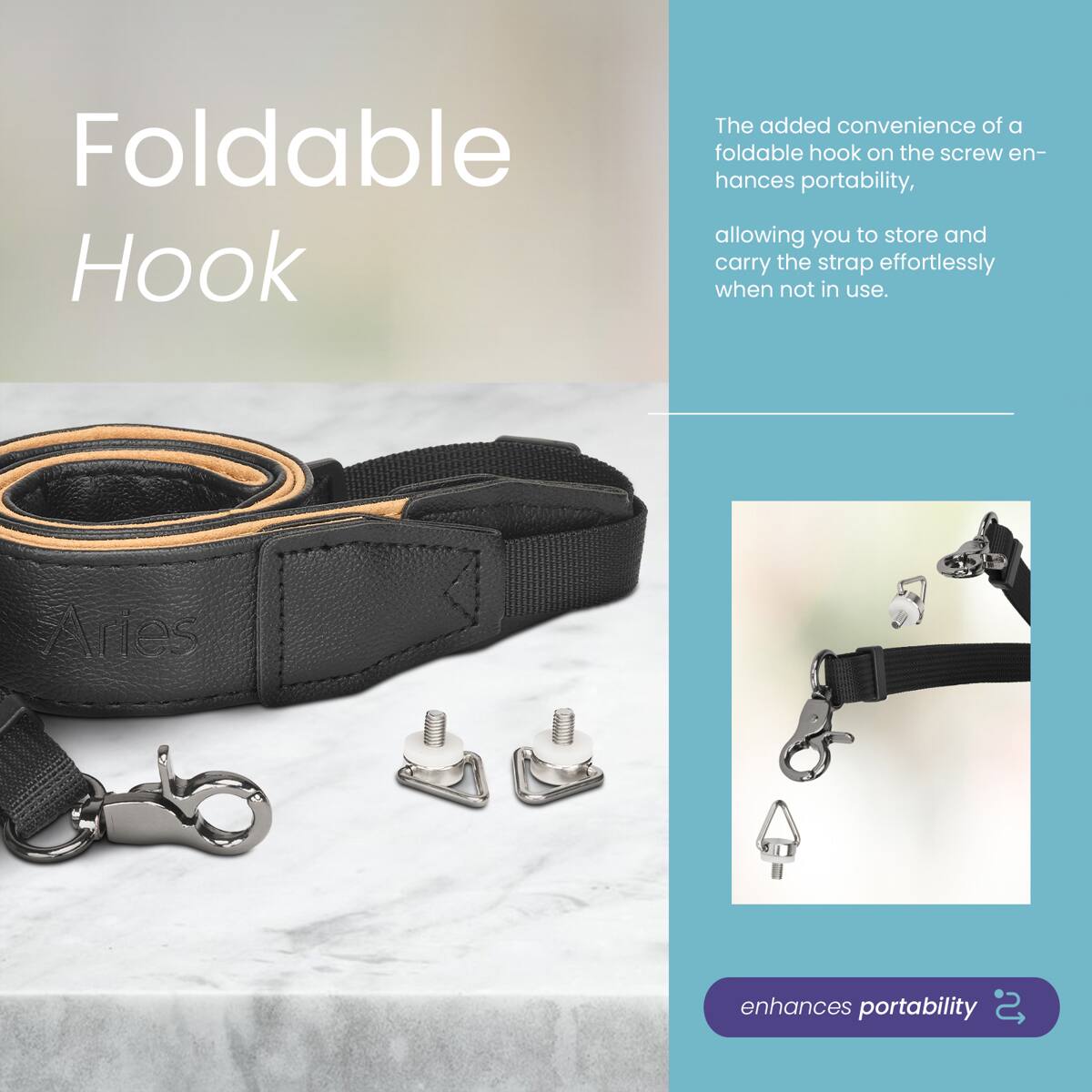Foldable Hook

The added convenience of a foldable hook on the screw enhances portability, allowing you to store and carry the strap effortlessly when not in use.