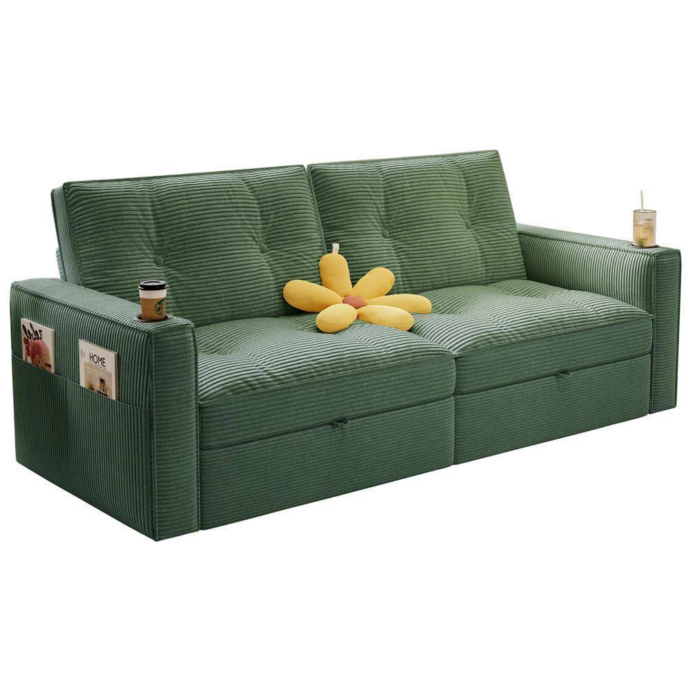Back. Kadyn - Velvet 2-in-1 Convertible Loveseat Sofa Bed with 600lb Capacity - Green - Green.