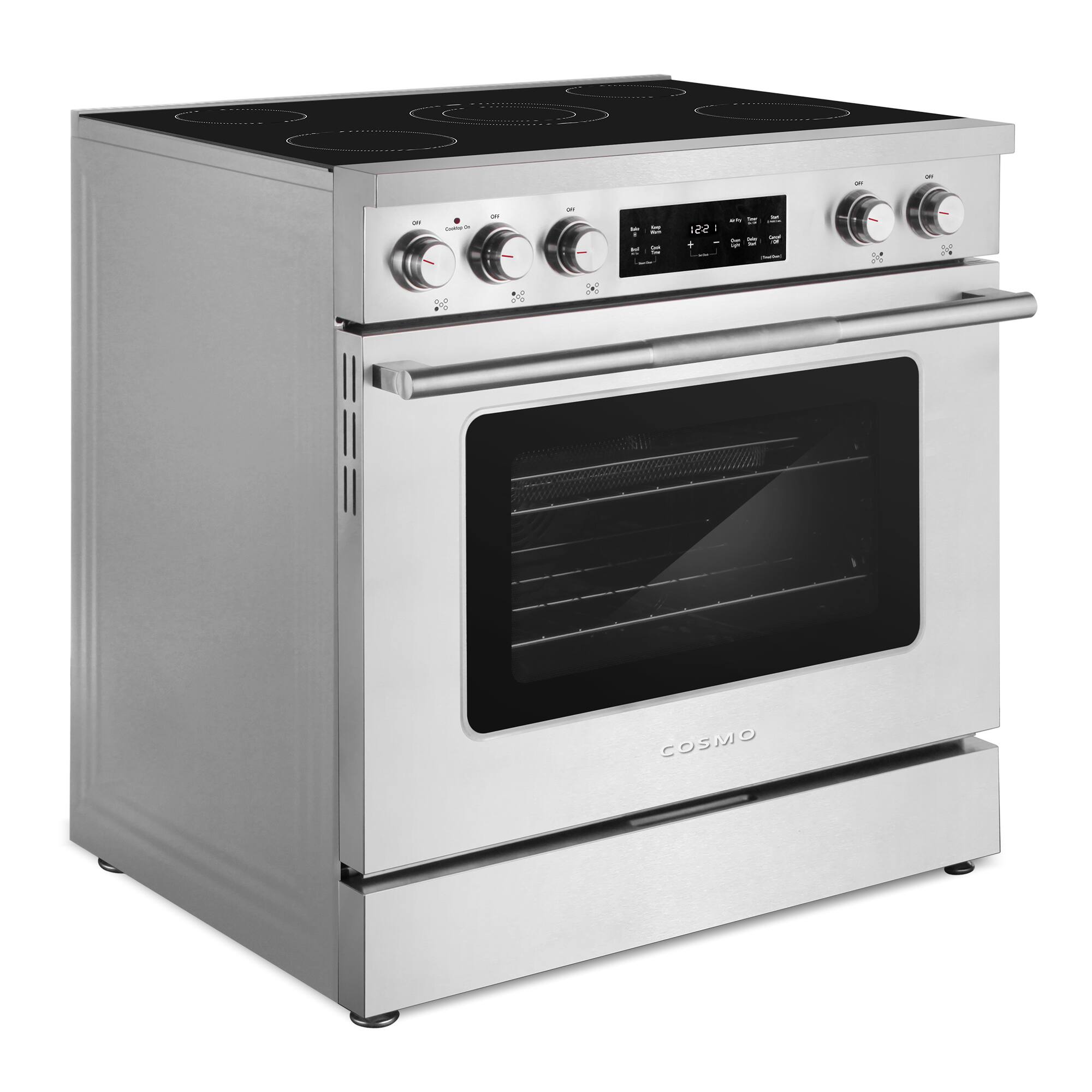 Alt View 1. COSMO - COS-RES365SS 36 in. Stellar Collection 6.1 cu. ft. Electric Range, 5 Burner Ceramic Glass Cooktop, Convection Oven - Stainless Steel.