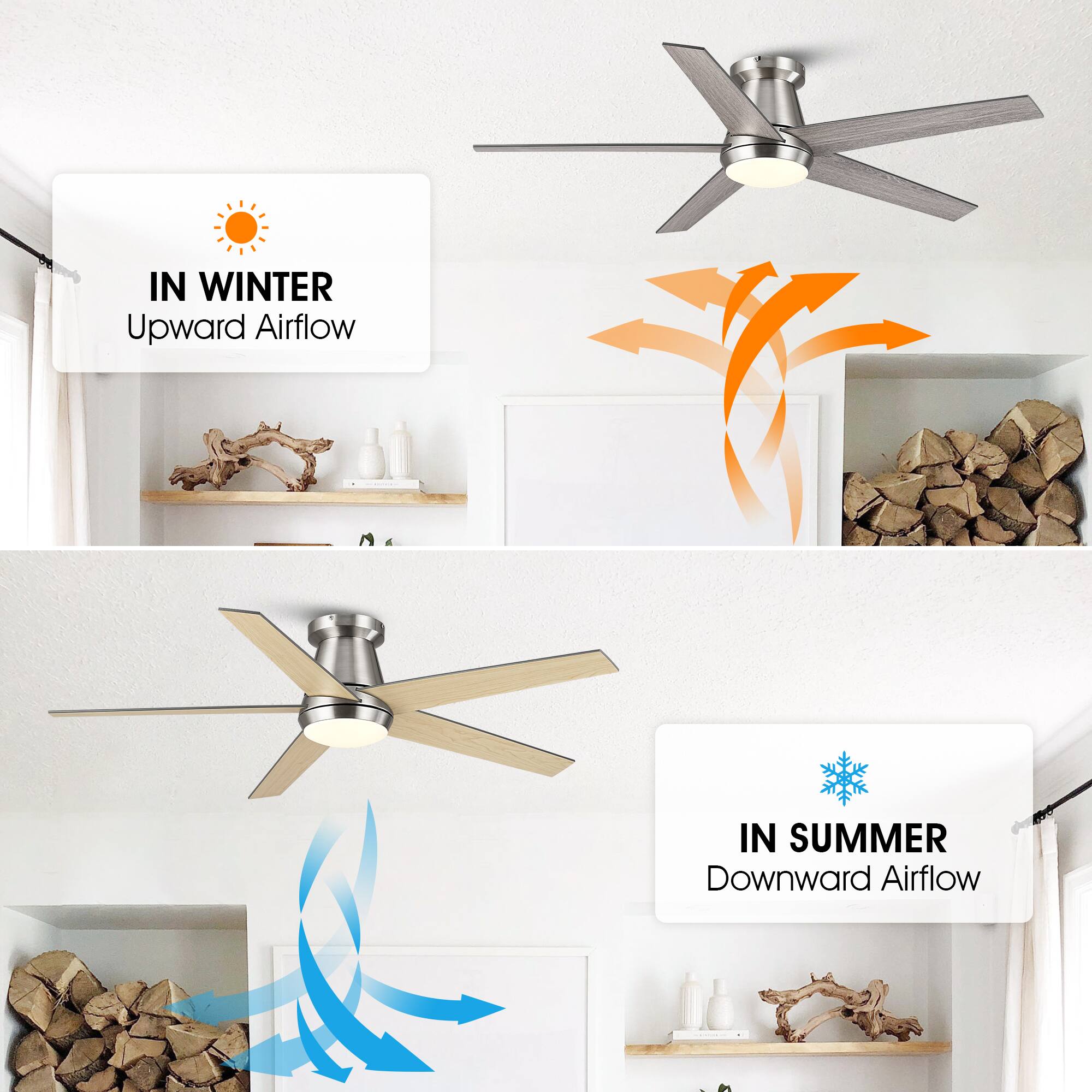 IN WINTER  
Upward Airflow

IN SUMMER  
Downward Airflow