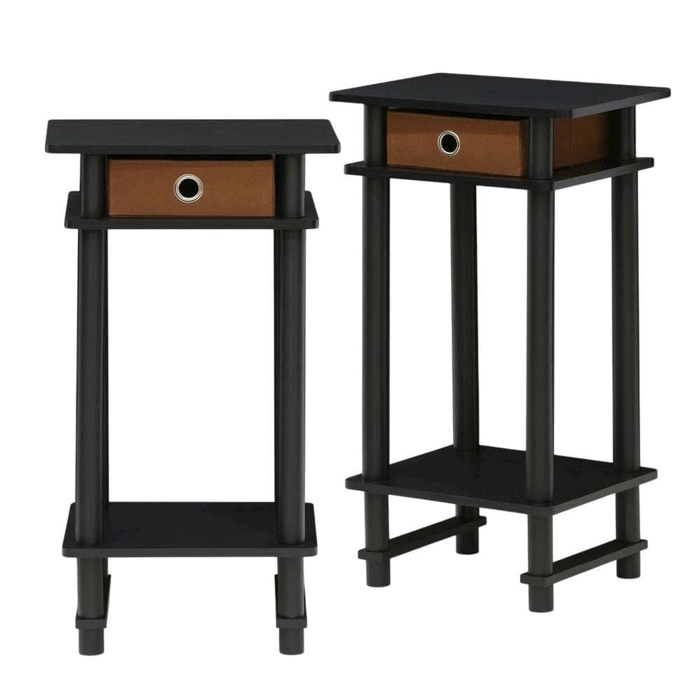 FurniFact - Tall End Tables with Storage Bins - Set of 2 - Espresso/Brown