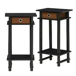 FurniFact - Tall End Tables with Storage Bins - Set of 2 - Espresso/Brown