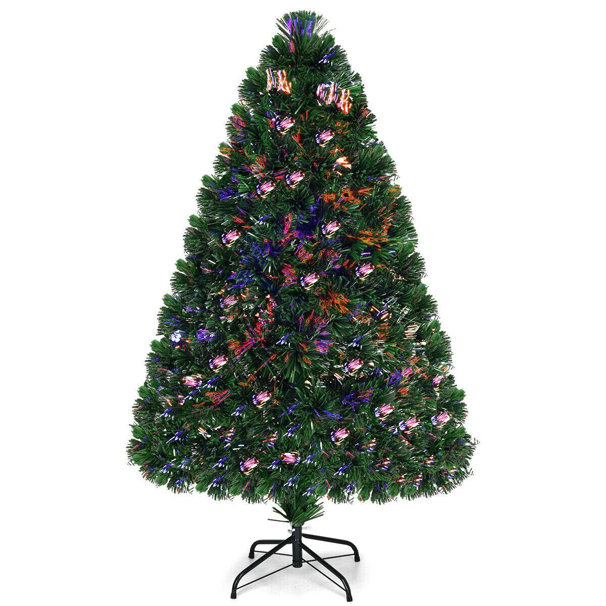 Front. Costway - 4Ft Pre-Lit Fiber Optic PVC Christmas Tree Metal Holiday - Green.