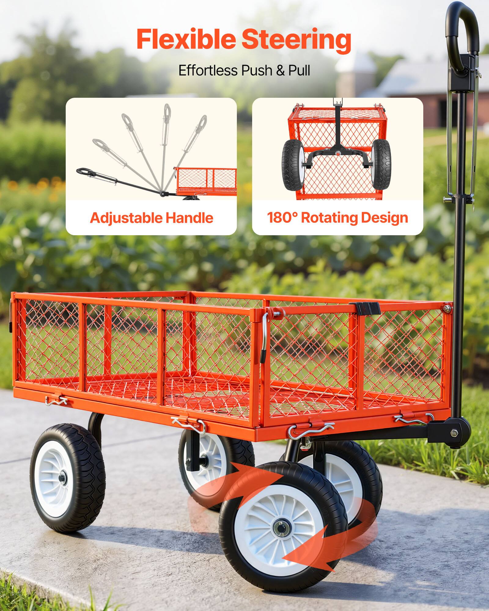 Flexible Steering  
Effortless Push & Pull  
Adjustable Handle  
180° Rotating Design