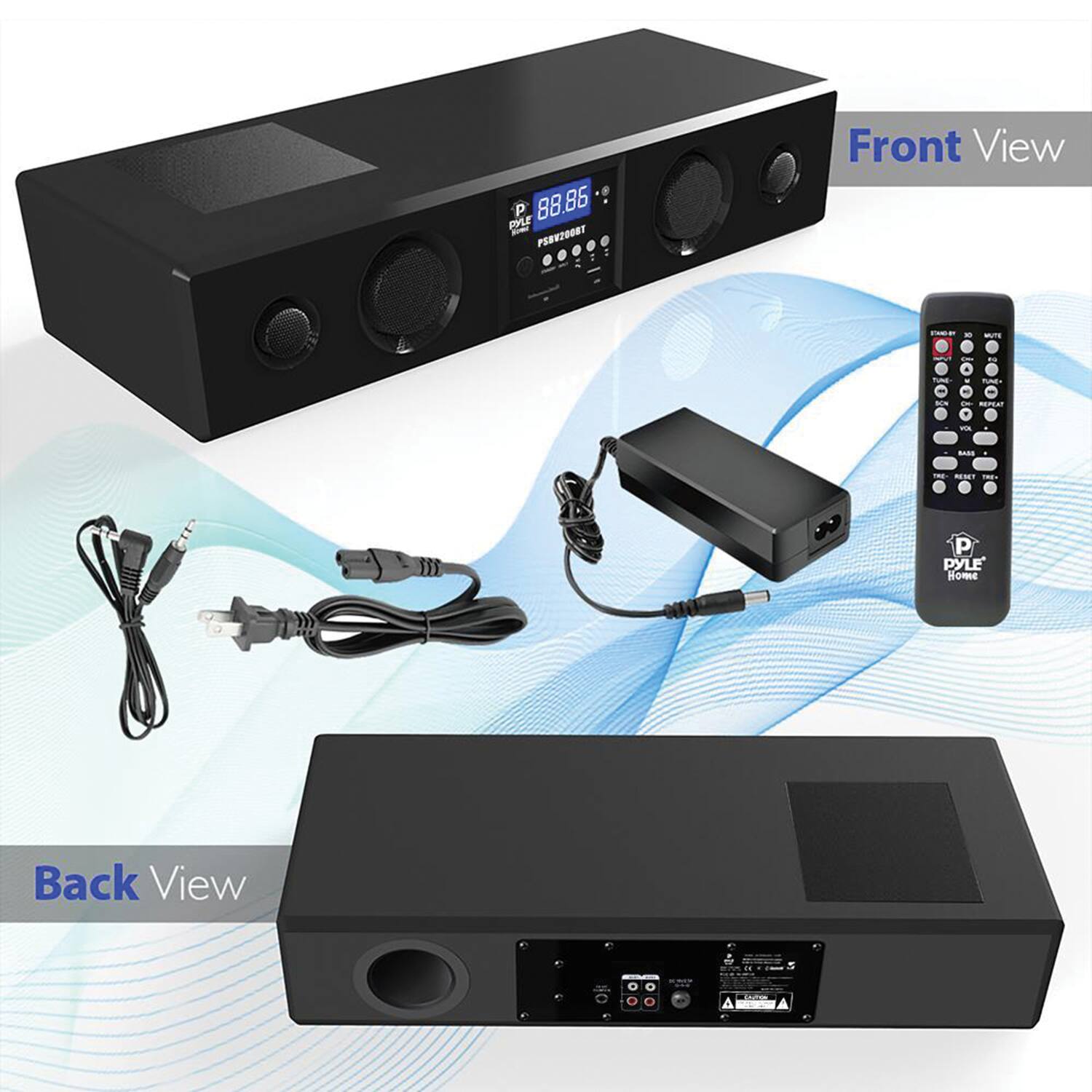 PYLE PSB020081  
Front View  
88.86  
PYLE HOME  

Back View  

BISS  
maET D PYLE Ntome