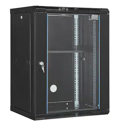 Front. VEVOR - 15U Wall Mount Network Cabinet, 500 lbs Max. Ground Load Capacity, Server Rack Cabinet Enclosure - Black.