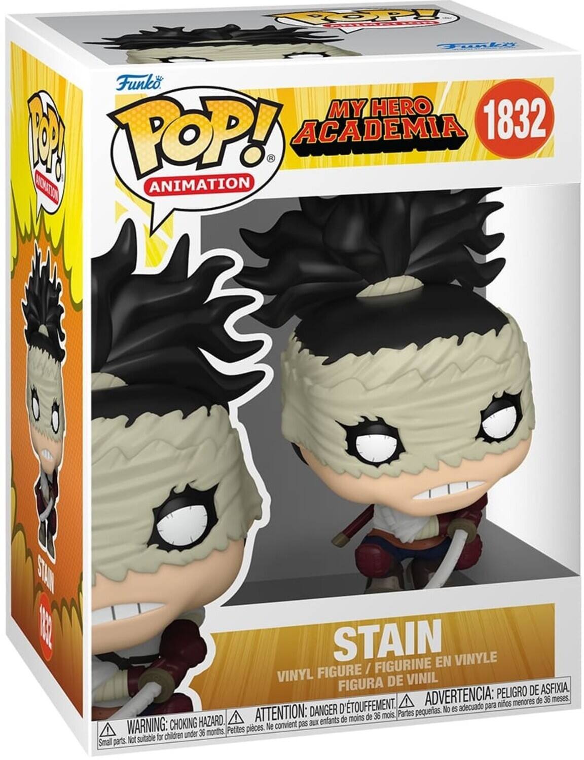 Funko Pop! Animation My Hero Academia 1832 Stain En Vinyle Figure / Figurine Vinyl Figura Peligro de Asfixia. D'touffement. Advertencia: para niños menores de 36 meses. Danger pequeñas. No es adecuado. Choking Hazard. Attention: aux enfants de moins de 36 mois. Parts pequeñas. Ne convient pas for children under 36 months. Small parts. Not suitable.