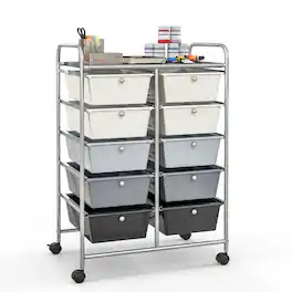 Ecooso - 10-Drawer Rolling Organizer Cart, Multi-Purpose Mobile Storage Drawers for Craft Room and Home Organization - Black & Gray