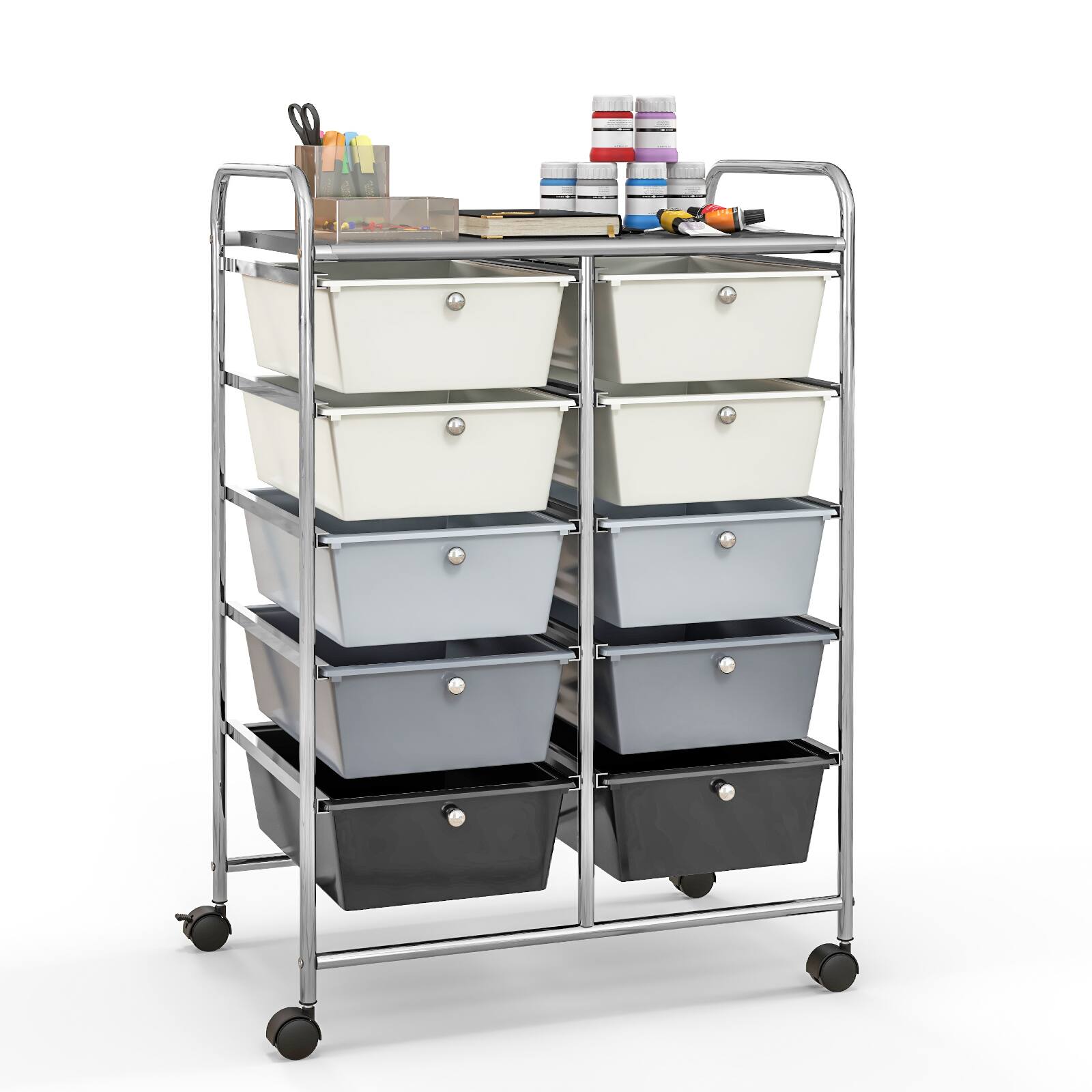 Ecooso - 10-Drawer Rolling Organizer Cart, Multi-Purpose Mobile Storage Drawers for Craft Room and Home Organization - Black & Gray