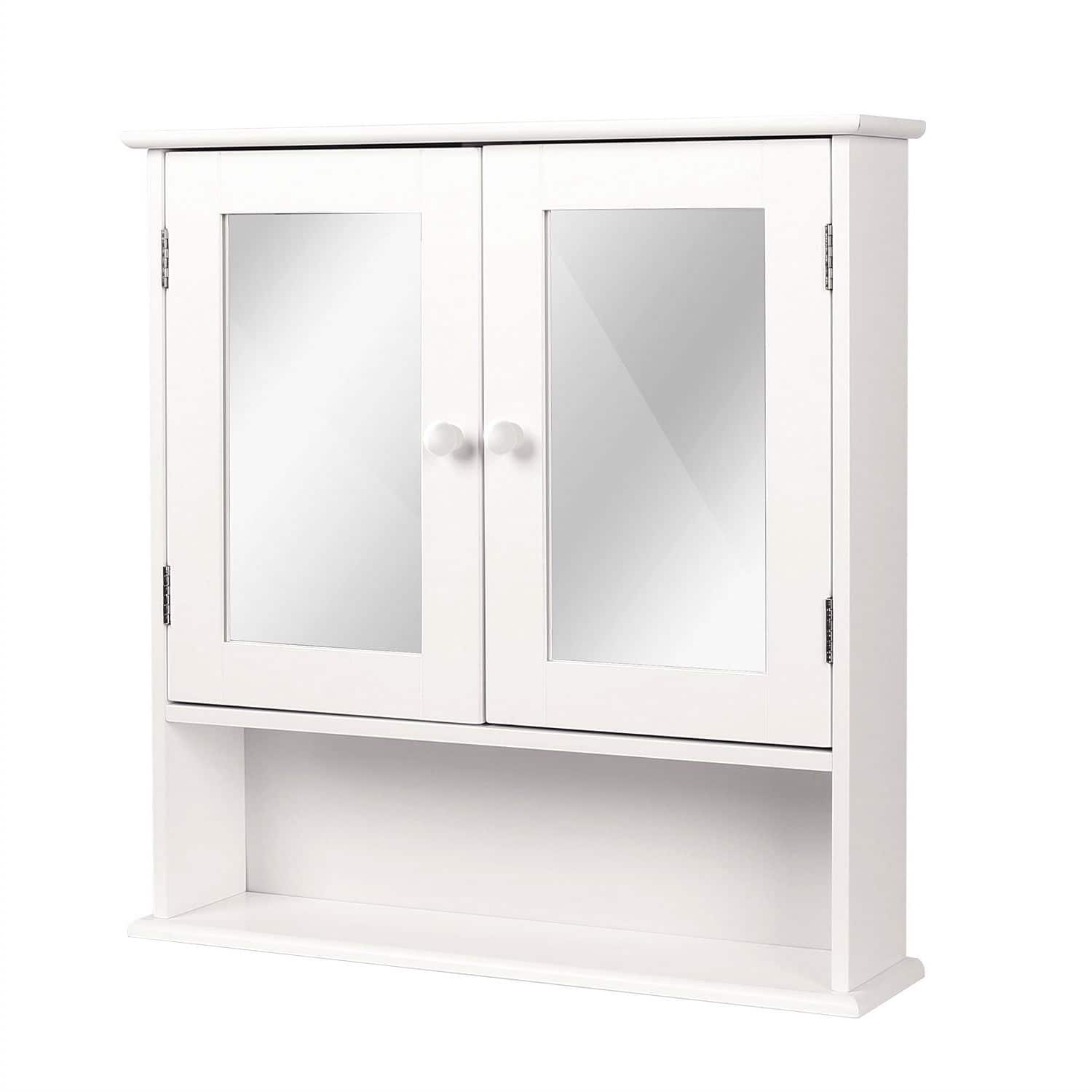 SlickBlue - 2-Door Mirrored Bathroom Cabinet with Open Shelf for Easy Access - White