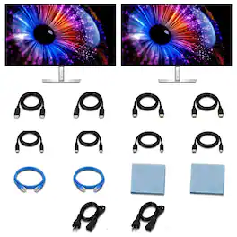 Bundle - Dell - UltraSharp U2724DE 27" QHD IPS Black 120Hz Thunderbolt 4 Hub Monitor 2x PACK - Dual Monitor with Cables