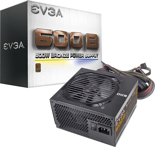  EVGA - 600B 600W Active PFC Power Supply - Black