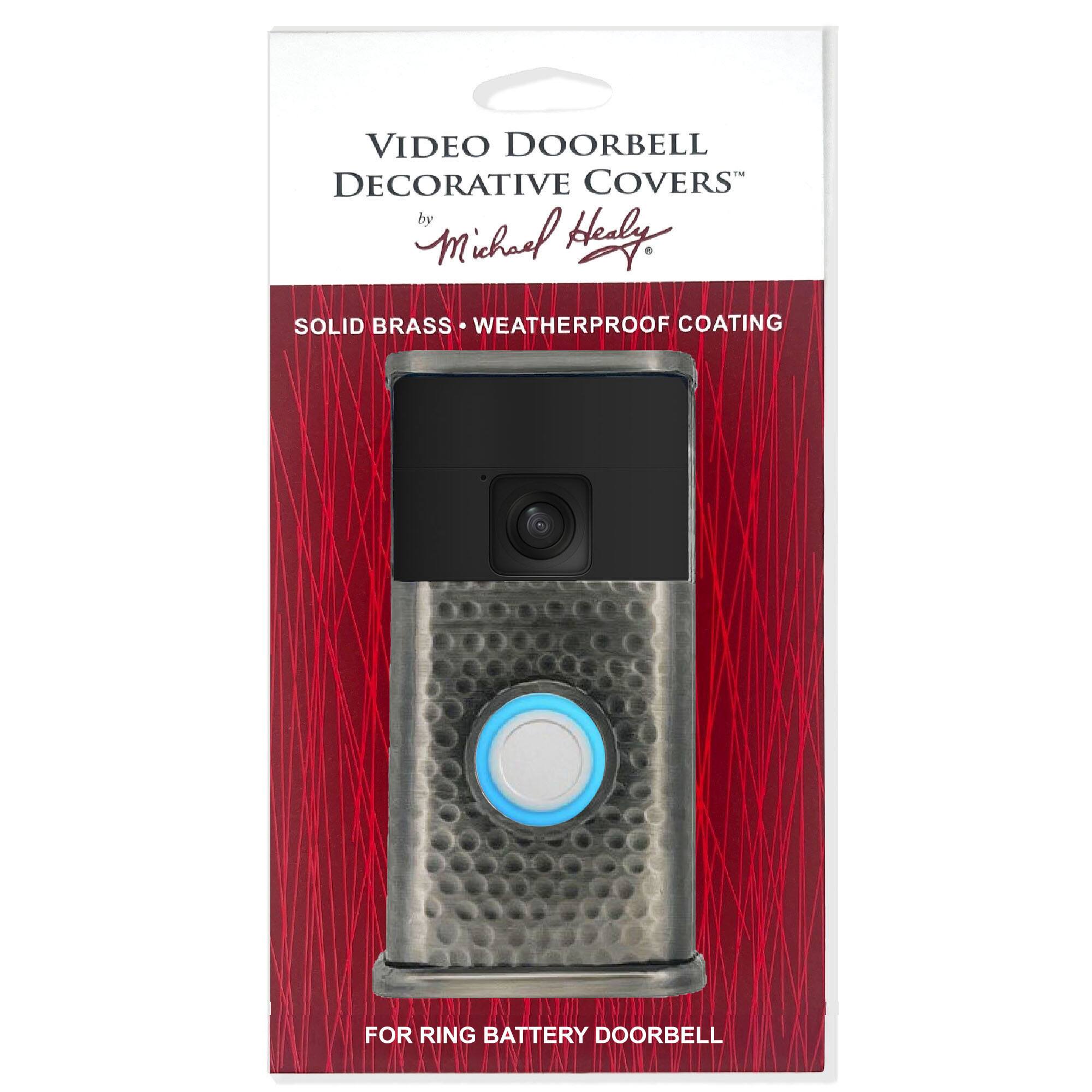 VIDEO DOORBELL DECORATIVE COVERS  
by Michael Healy  

SOLID BRASS • WEATHERPROOF COATING  

FOR RING BATTERY DOORBELL