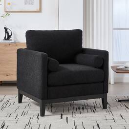 GOODSILO - Modern Farmhouse Performance Accent Chair with Natural Wood Legs and Boucle Upholstery for Living Spaces - Black