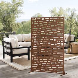 PexFix - 72 in. x 47 in. Gerald Pattern Metal Outdoor Privacy Screen & Panels, Freestanding Garden Divider Fence - Brown